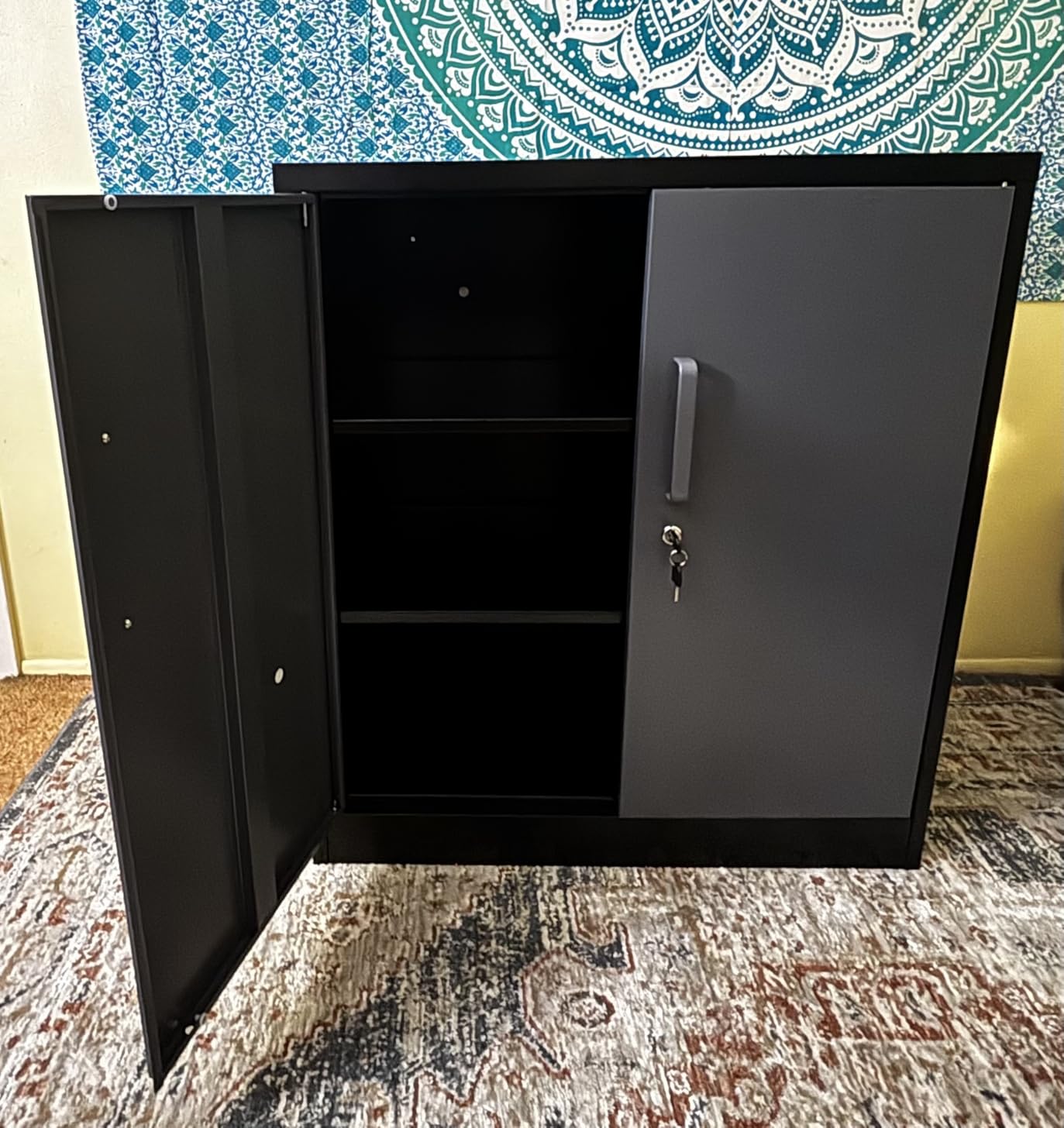 SISESOL Metal Storage Cabinet with 2 Doors and 6 Shelves, Black Metal Cabinet with Lock, 71