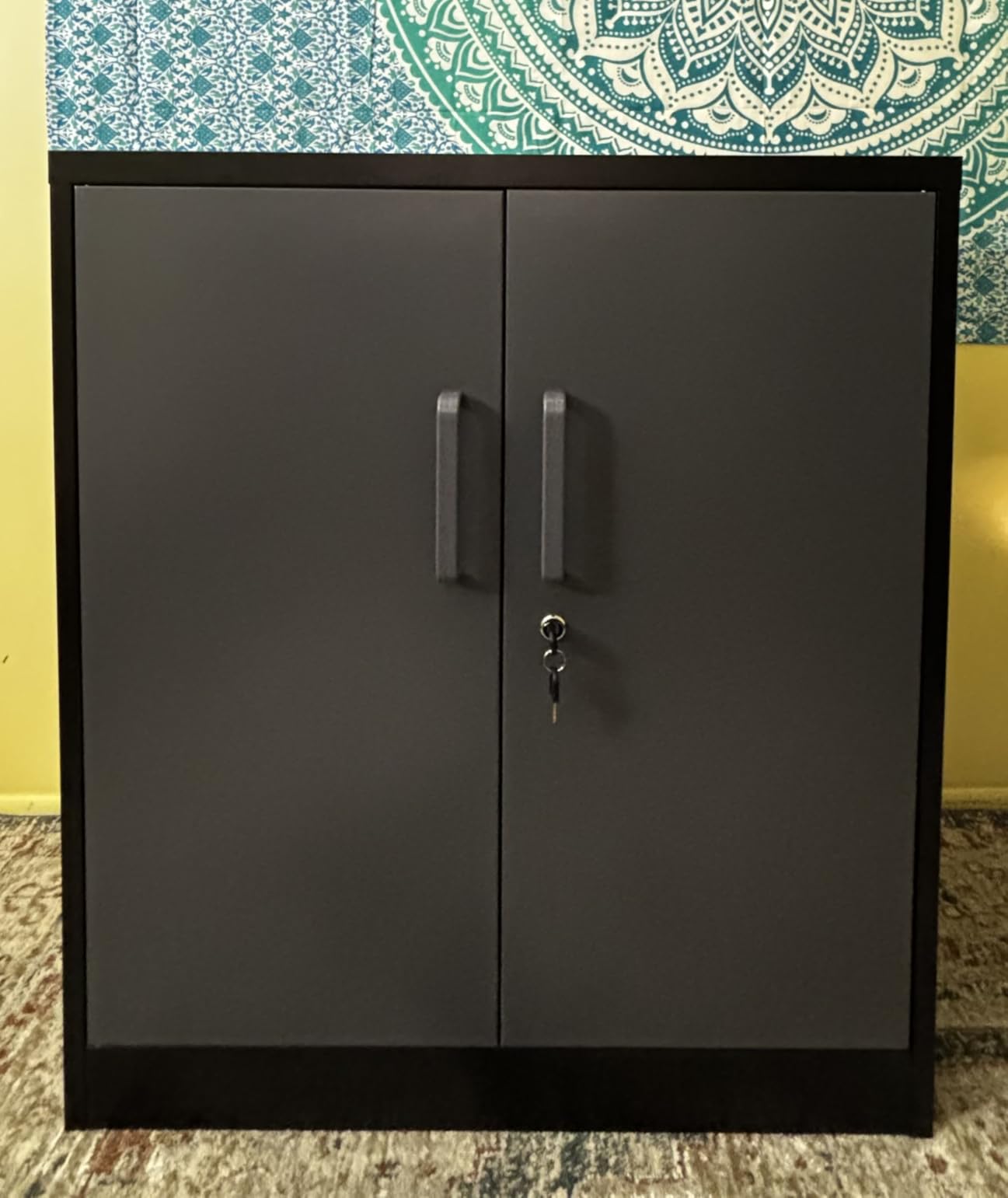 SISESOL Metal Storage Cabinet with 2 Doors and 6 Shelves, Black Metal Cabinet with Lock, 71