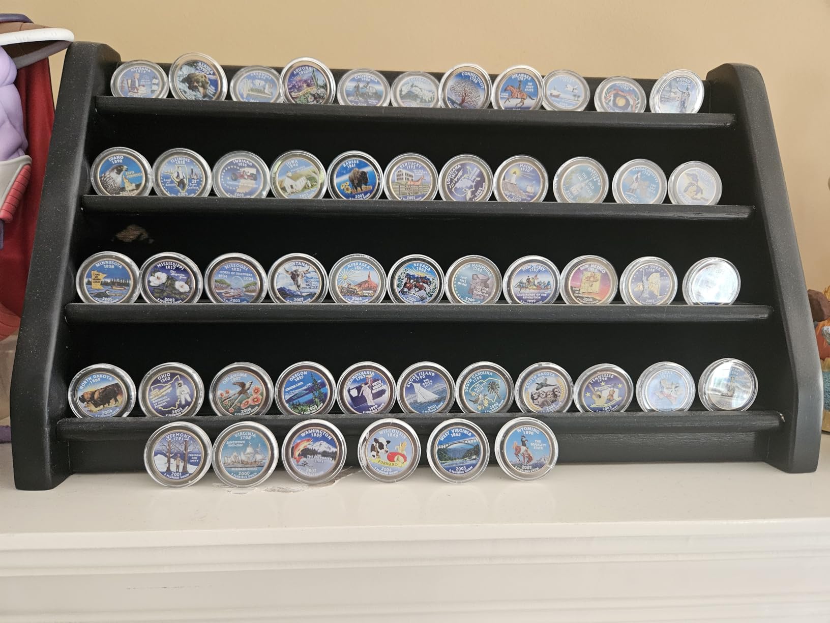 3 Rows Military Challenge Coin Display Case Wall Mount Wooden Army Coin Holder Stand Rack, Holds 21-24 Coins, Black customer photo 1
