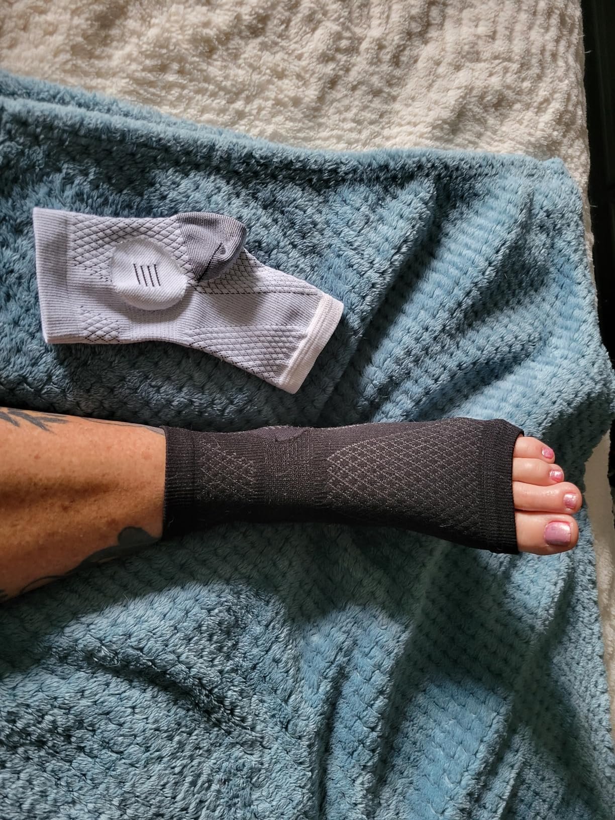 BraceAbility Neuropathy Socks (Pair) - Peripheral Neuritis Compression Diabetic Toeless Foot Sleeves for Nerve Damage Pain in Feet, Ankle Gout, Plantar Fasciitis Relief Brace for Men and Women customer photo 2