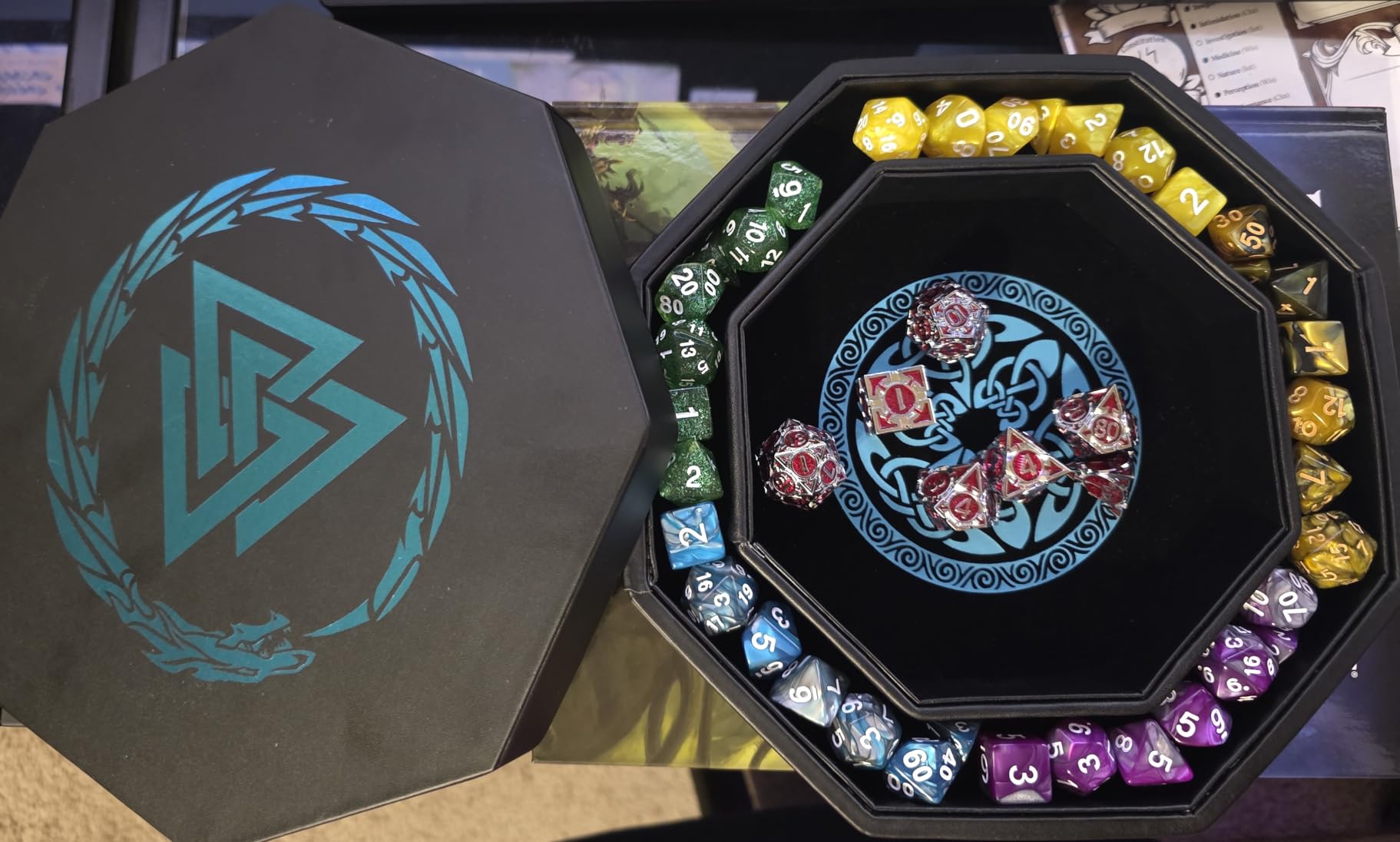 Soar Forge Dice Tray for DND and RPG - Beautiful Cerulean Blue Valknut and Dragon 9 Inch Rolling Tray Compatible with Dungeons and Dragons and Tabletop RPGs - Box Storage to Protect Dice customer photo 1