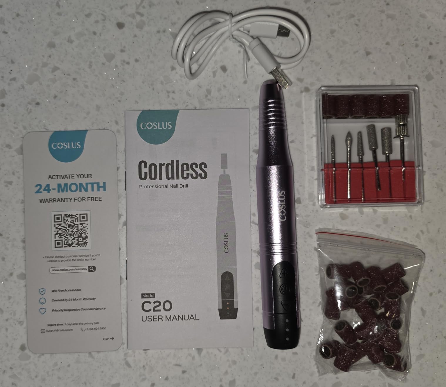 COSLUS C20 Cordless Nail Drill Electric File: Professional for Acrylic Gel Dip Powder Nails, Portable All-in-One Nail Drill Machine Kit for Manicure & Pedicure, Rechargeable Lightweight, Purple customer photo 1