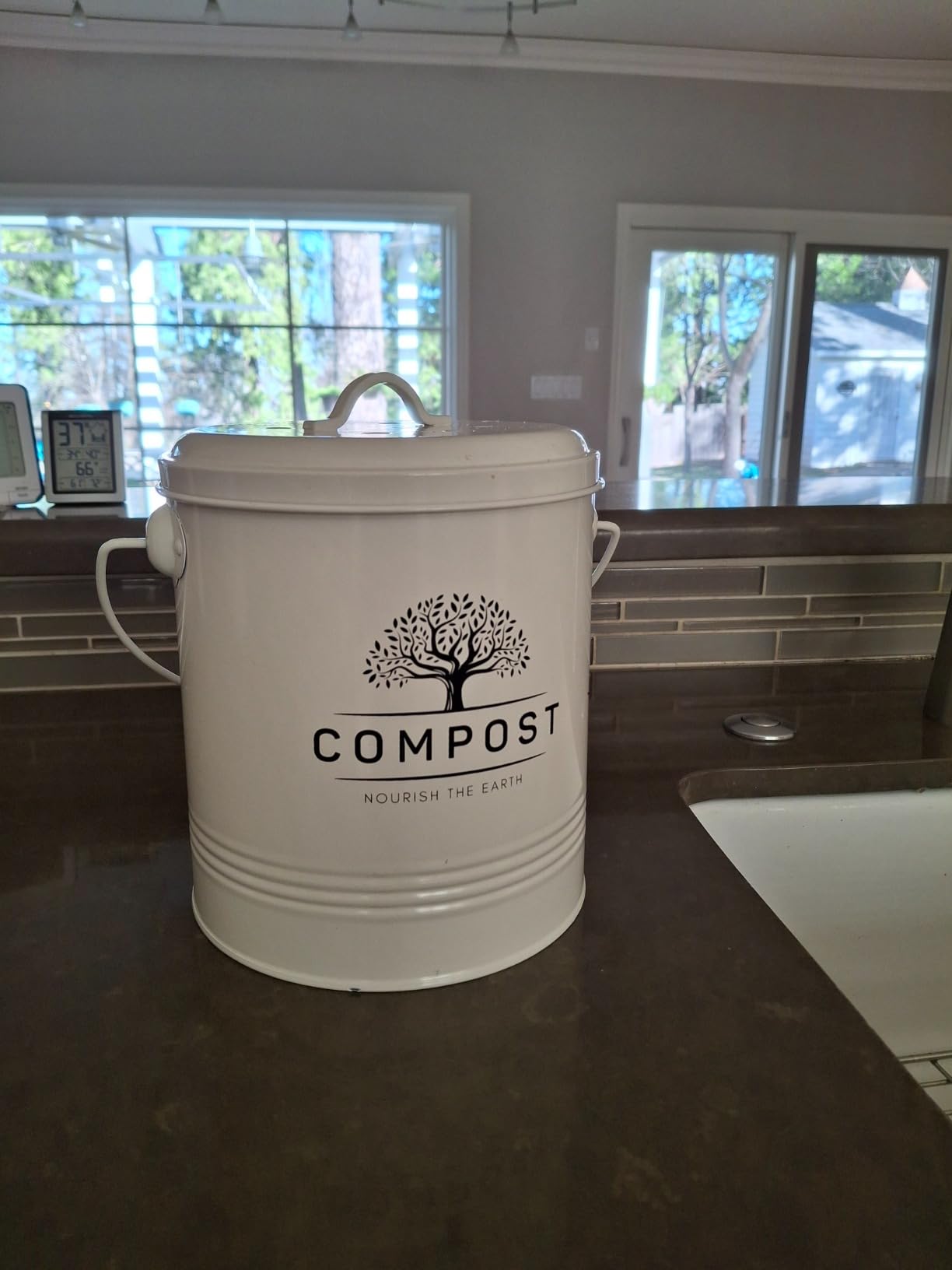 Perfnique 1.3 Gal Kitchen Compost Bin with Lid, Countertop Compost Caddy | Indoor compost bucket with inner bucket liner and carbon filter, compact food waste bin, farmhouse kitchen decor customer photo 2