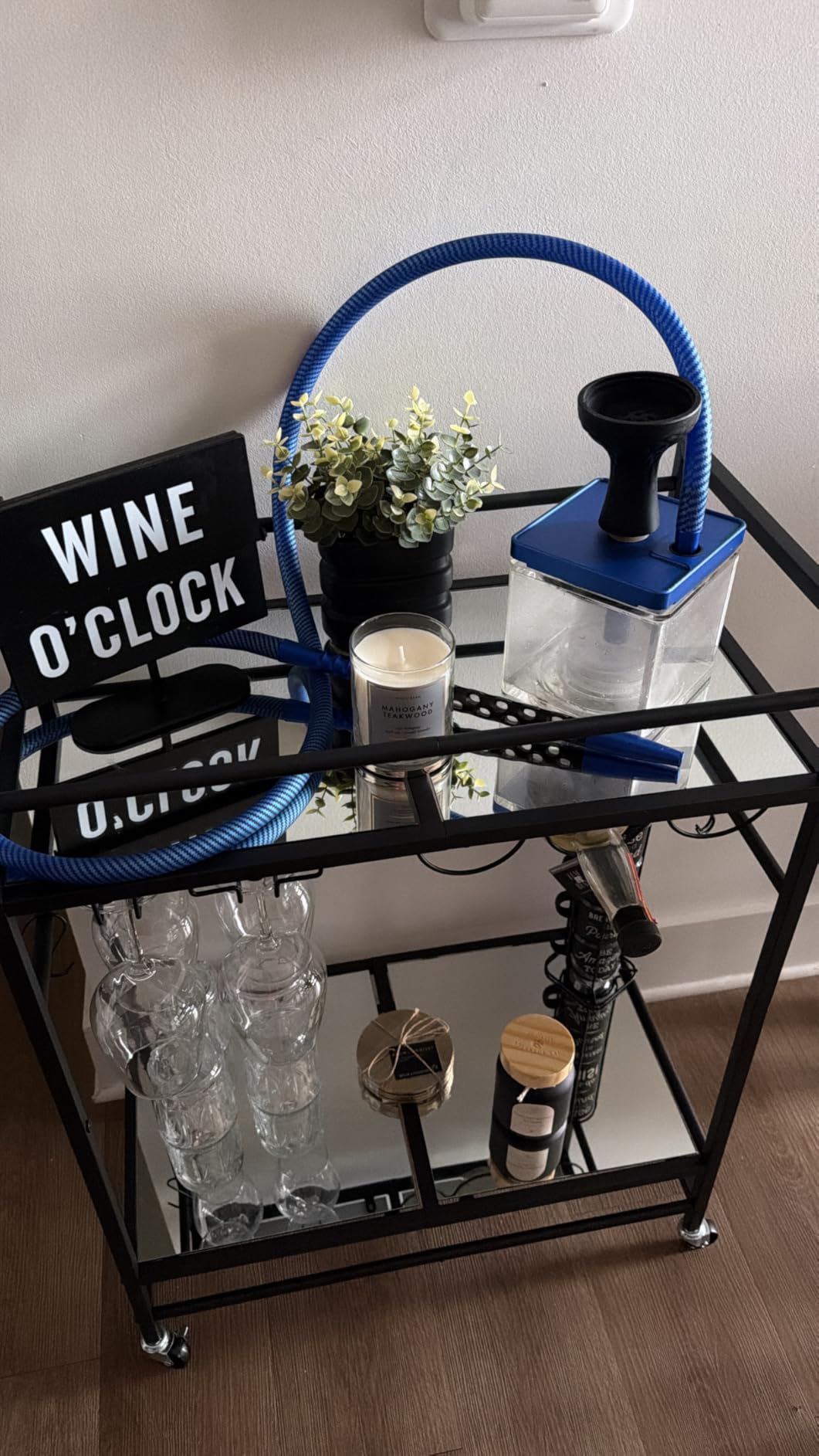 TUTOTAK Bar Cart, Serving Cart for Home, Drink Cart, Mobile Kitchen Shelf with Wine Rack and Glass Holder, Rolling Beverage Cart, Gold BC01BB031 customer photo 1