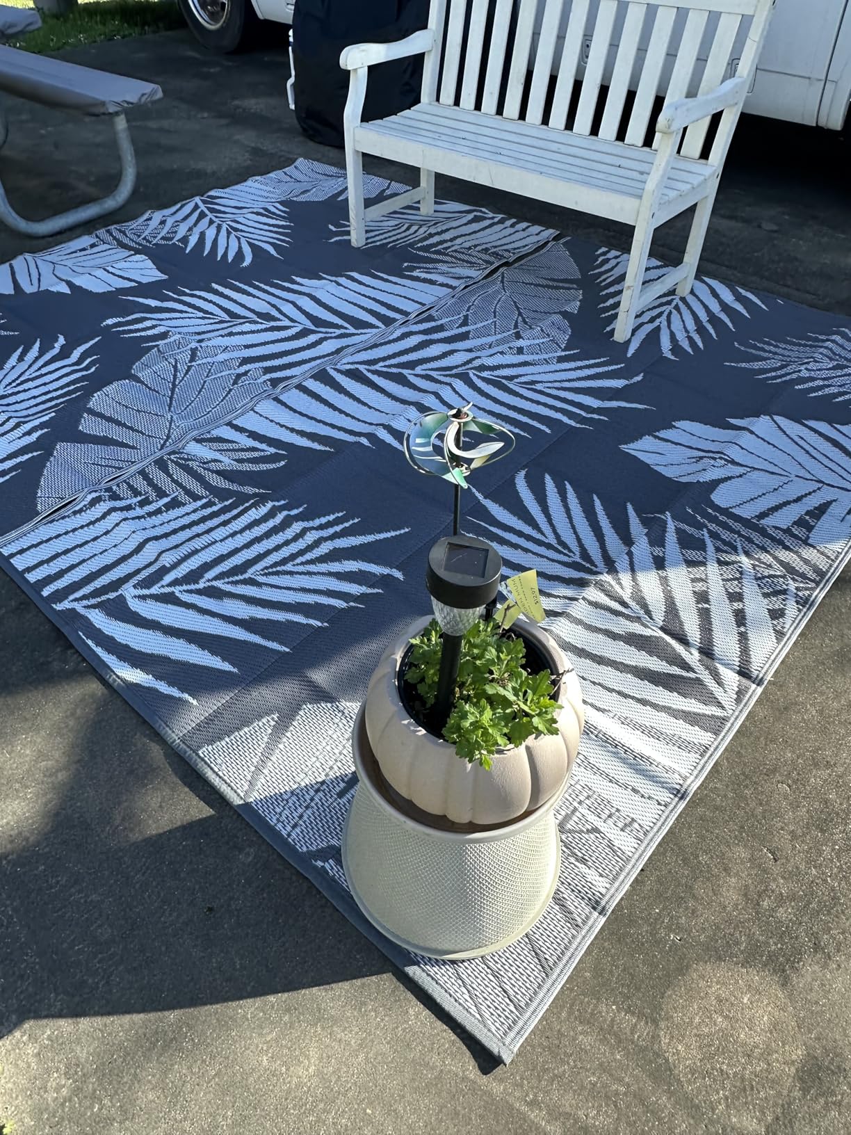 GENIMO Outdoor Rug 8' x 10' Waterproof for Patios Clearance, Reversible Plastic Straw Camping Rug Carpet, Large Area Rugs Mats for RV, Picnic, Backyard, Deck, Balcony, Porch, Beach, Grey&White customer photo 1