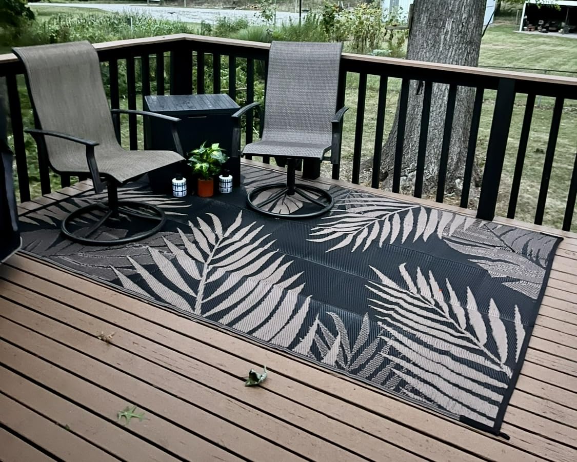 GENIMO Outdoor Rug 8' x 10' Waterproof for Patios Clearance, Reversible Plastic Straw Camping Rug Carpet, Large Area Rugs Mats for RV, Picnic, Backyard, Deck, Balcony, Porch, Beach, Grey&White customer photo 2
