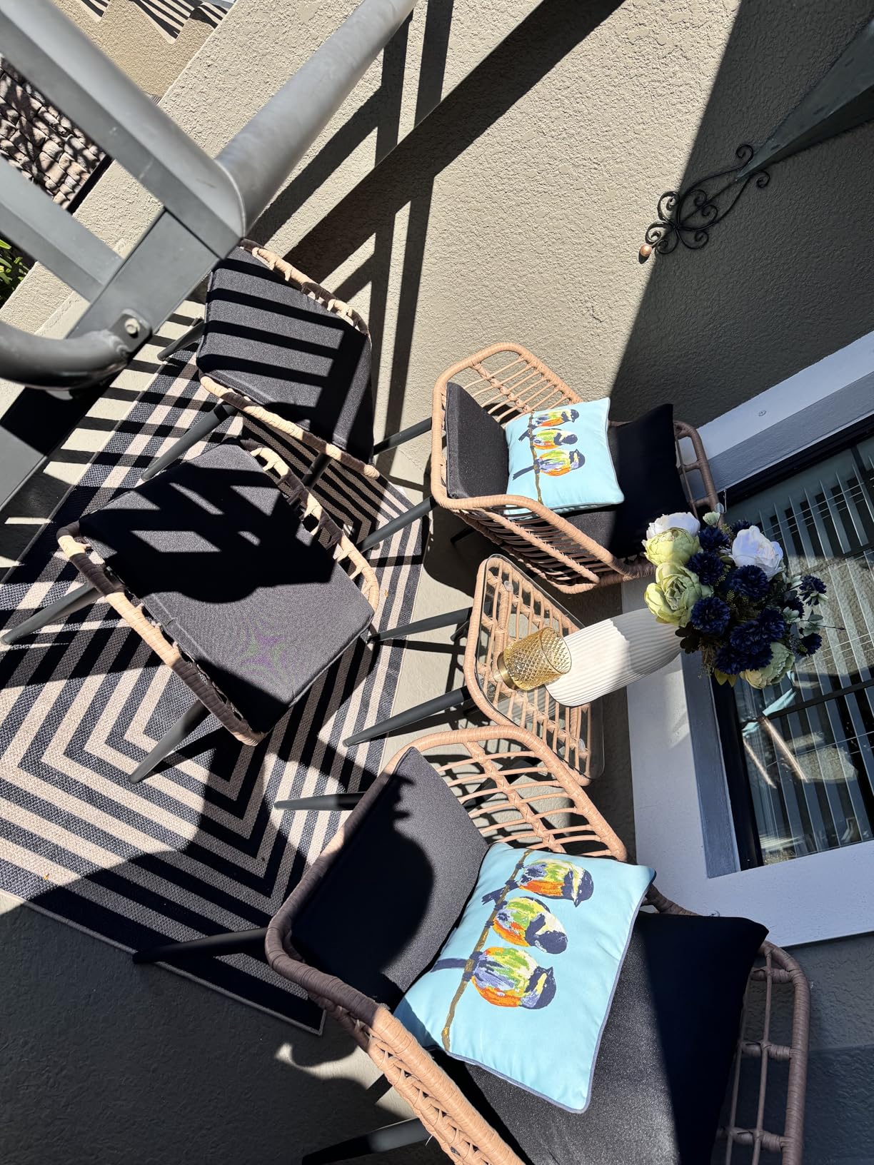 3 Piece Wicker Patio Bistro Furniture Set, Includes 2 Rattan Chairs and Glass Top Table, Ideal for Porch, Outdoor, Backyard, Apartment, Balcony, Natural customer photo 2