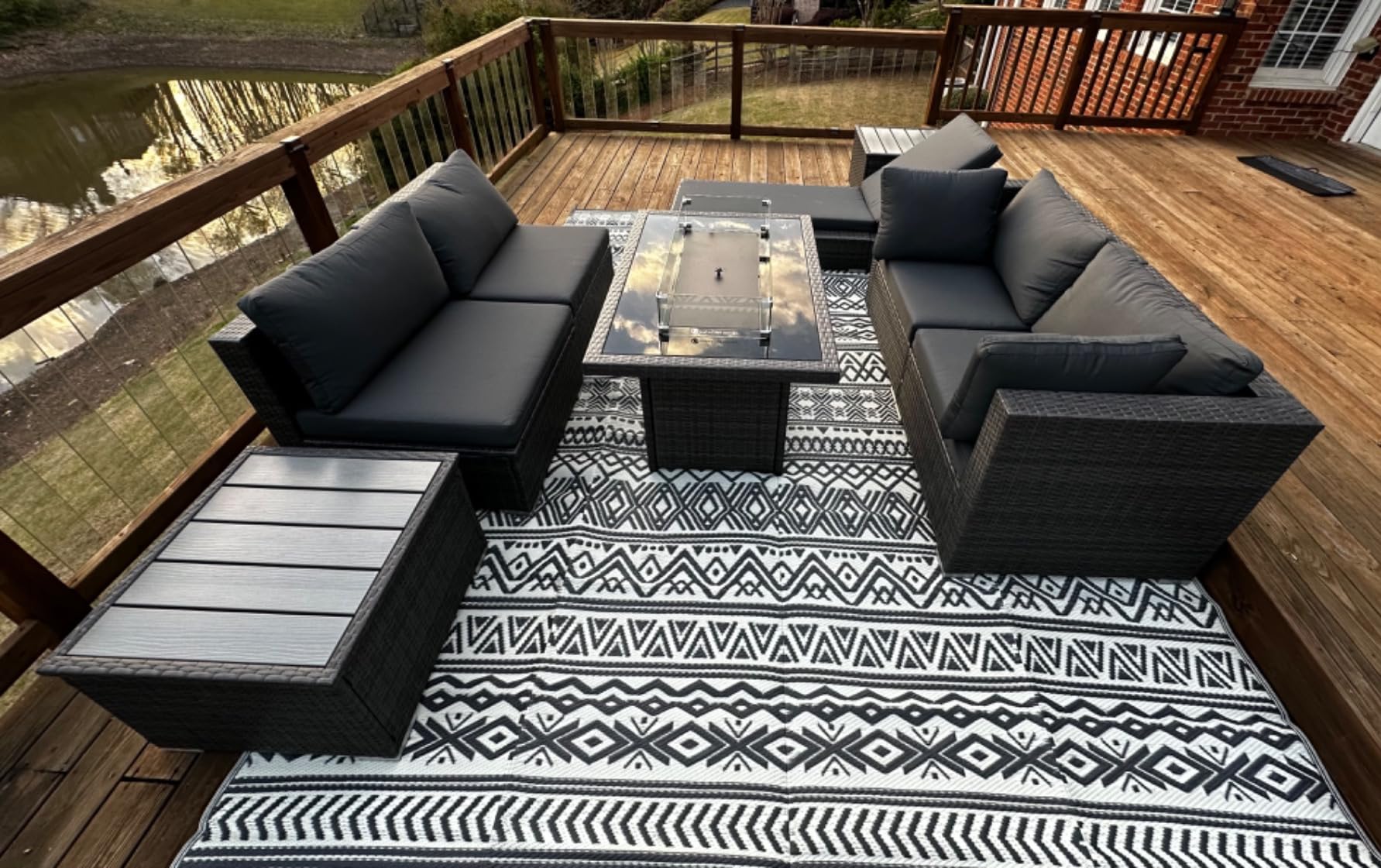 NICESOUL High-End Outdoor Patio Furniture Set with Natural Gas/Propane Firepits, 7 Piece Large Wicker Sectional Couches with Fire Table, 29.3'' High Back Deep Seating Comfy Conversation Sofas, Gray customer photo 2