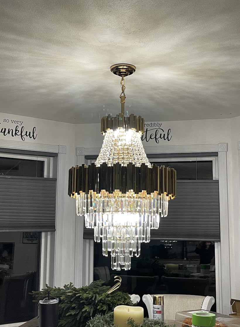 Crystal Chandeliers Modern Chandelier High Ceiling Foyer Entryway 21 Lights Gold Luxury Pendant Hanging Light Fixture for Living Room Entry Way Extra Large Vertical Tiered 36'' D x 54'' H customer photo 2