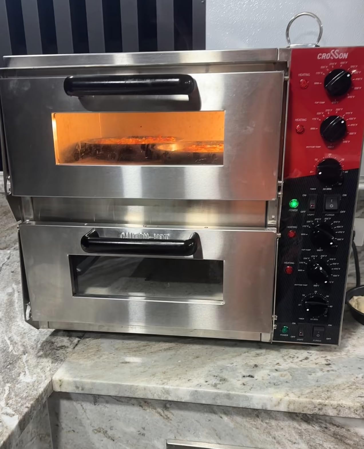 CROSSSON ETL listed Commercial Double Deck 16 inch Countertop Electric Pizza Oven with pizza stone, Multipurpose Indoor Pizza oven for Restaurant use,120V/3200W customer photo 1