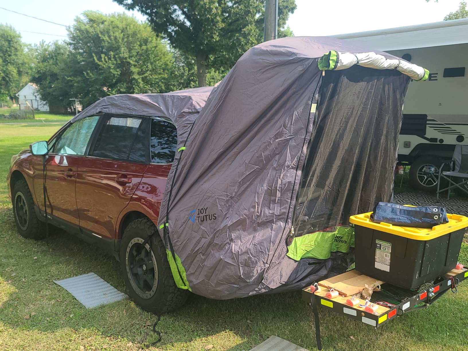 JOYTUTUS SUV Tailgate Tent with Awning Shade, Car Roof Canopy and Poles, Water Resistant Camping Tent, Outdoor Travel Preferred, Universal Fit Most SUV- Green customer photo 2