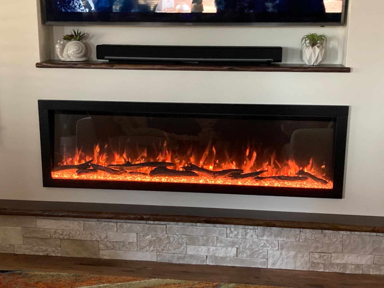 Modern Ember Highmark 72 Inch Smart Linear Electric Fireplace - Premium Flame with 10 Colors, Sleek Hidden Vent Design, Install Recessed in-Wall or Wall-Mount, WiFi Enabled customer photo 1