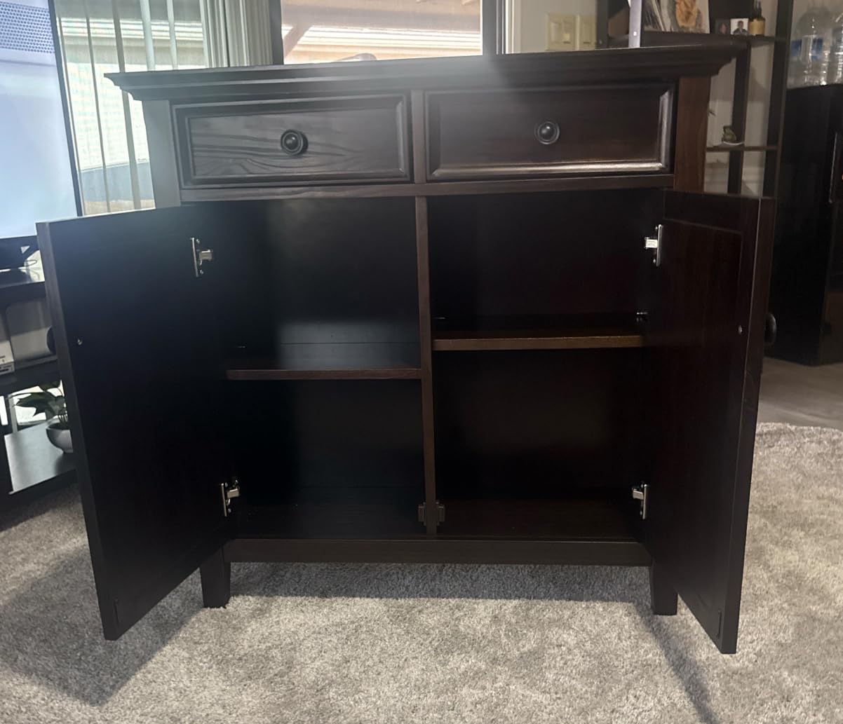 SIMPLIHOME Amherst 60-inch Wide Solid Wood 3-Door Storage Cabinet in Hickory Brown, Transitional Buffet Sideboard customer photo 2