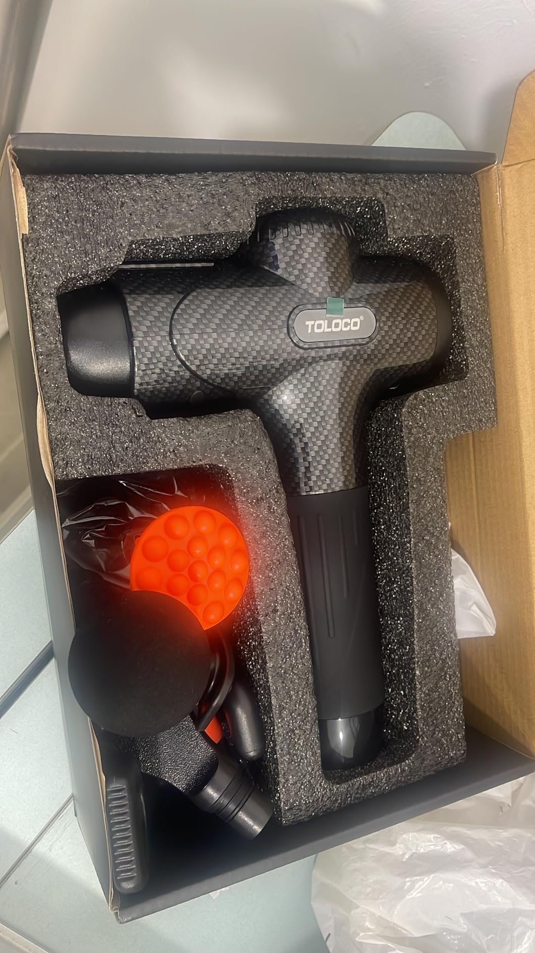 TOLOCO Massage Gun Deep Tissue, Percussion Massage Gun with 10 Replacement Heads, Super Quiet Portable Electric Massager for Athletes (Black) customer photo 2