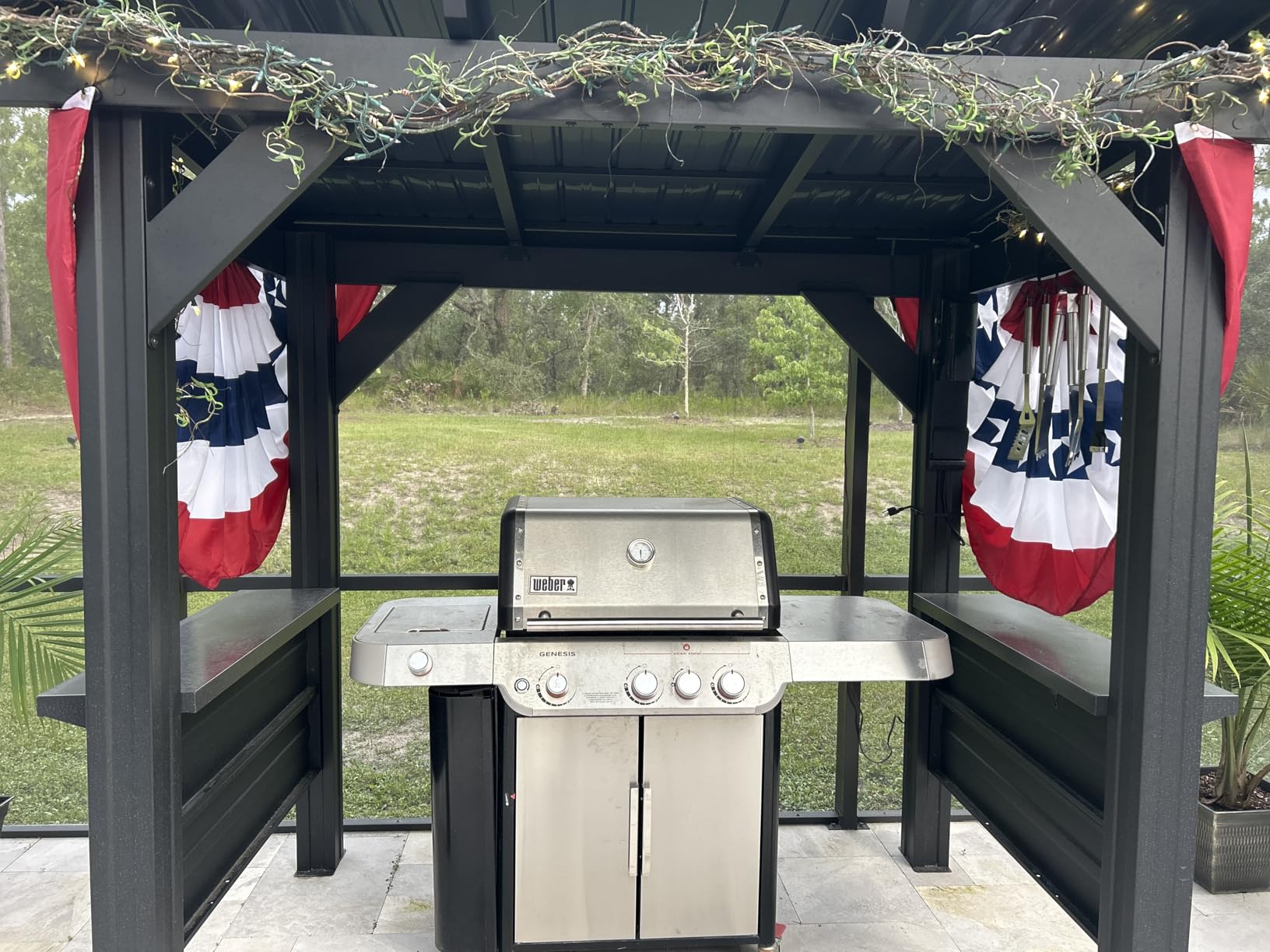Backyard Discovery Stonebridge 12' x 9.5' Galvanized Steel Outdoor Gazebo Pavilion with Hardtop Slope Roof, Snow Load Support, Wind Resistance, PowerPort, Shade for Garden, Patio, Deck, Entertaining customer photo 2