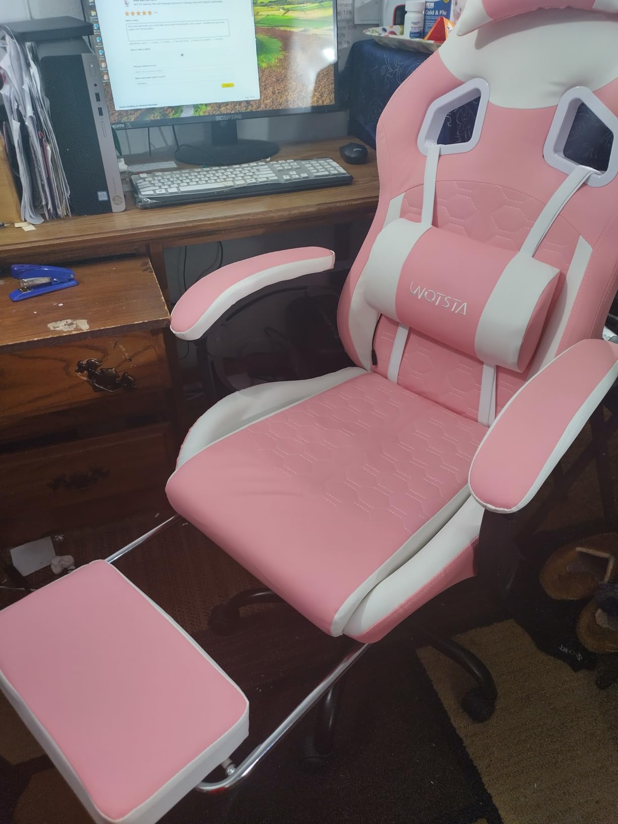 Gaming Chair with Massage, Ergonomic PC Gaming Chair with Footrest Comfortable Headrest and Lumbar Support, High Back, 300LBS (Grey) customer photo 2