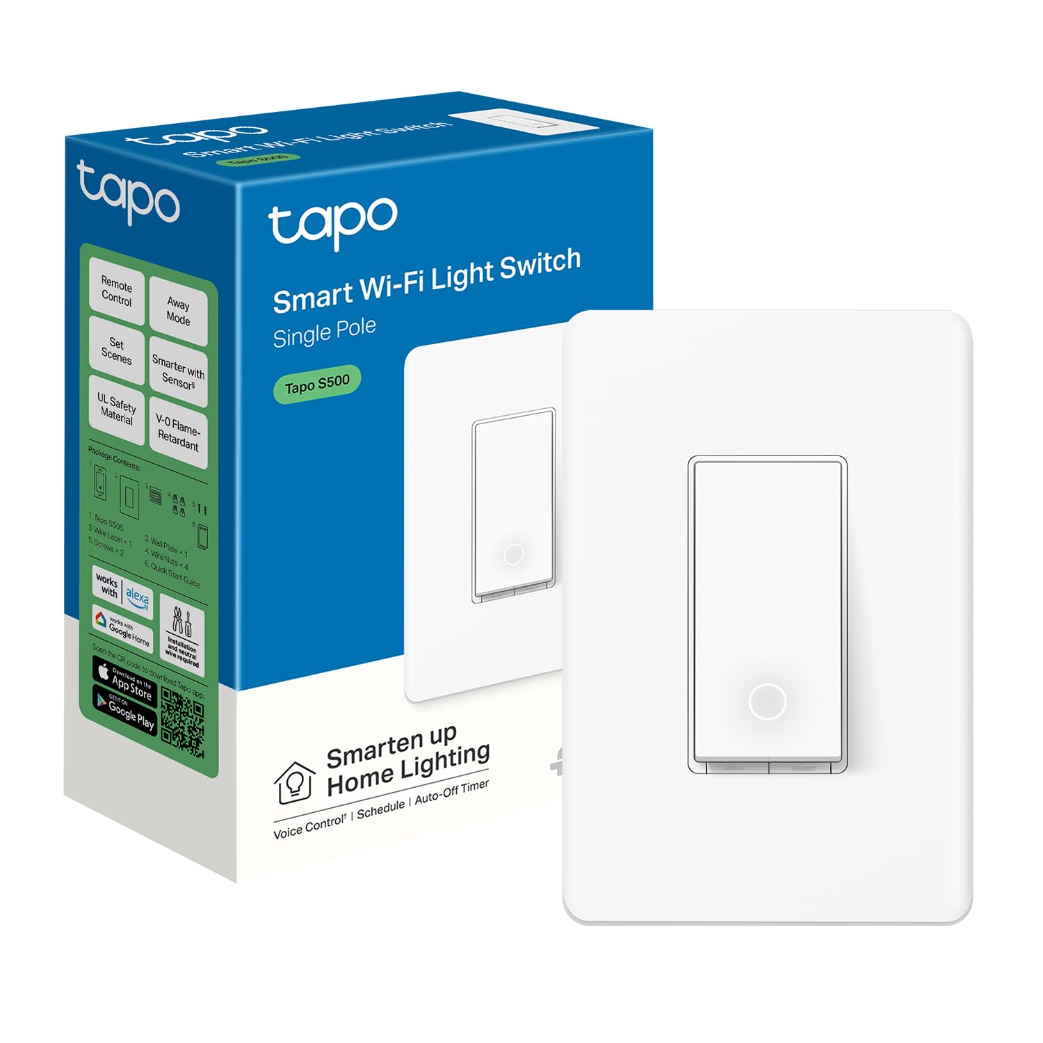 TP-Link Tapo Smart Light Switch, Single Pole, Neutral Wire Required, 2.4GHz Wi-Fi Light Switch Compatible with Alexa and Google Home, UL Certified, No Hub Required, White (Tapo S500) customer photo 1