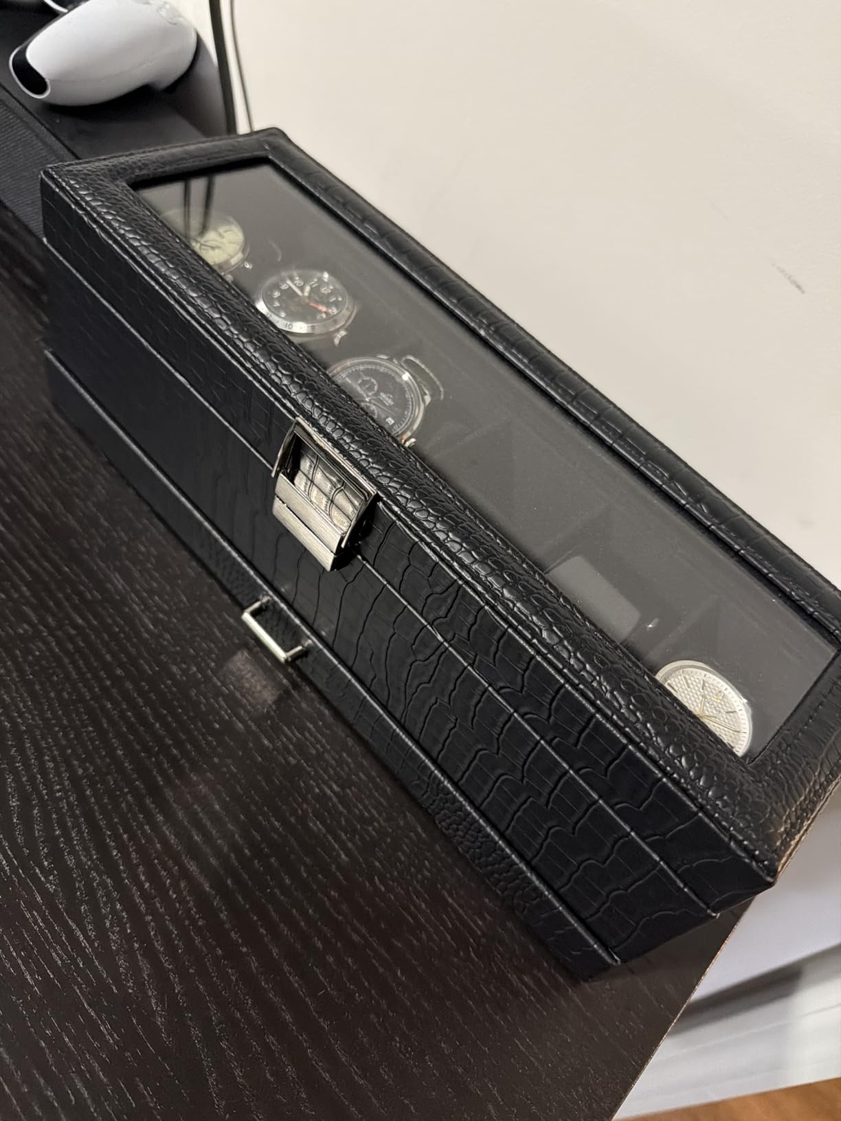 ProCase Watch Box, 6 Slot Watches Display Case with Drawer, Mens Watch Case with Glass Lid, 2-Layer Mens Jewelry Organizer Storage Holder, Birthday Valentine Gifts for Men -6 Slot, Black customer photo 1