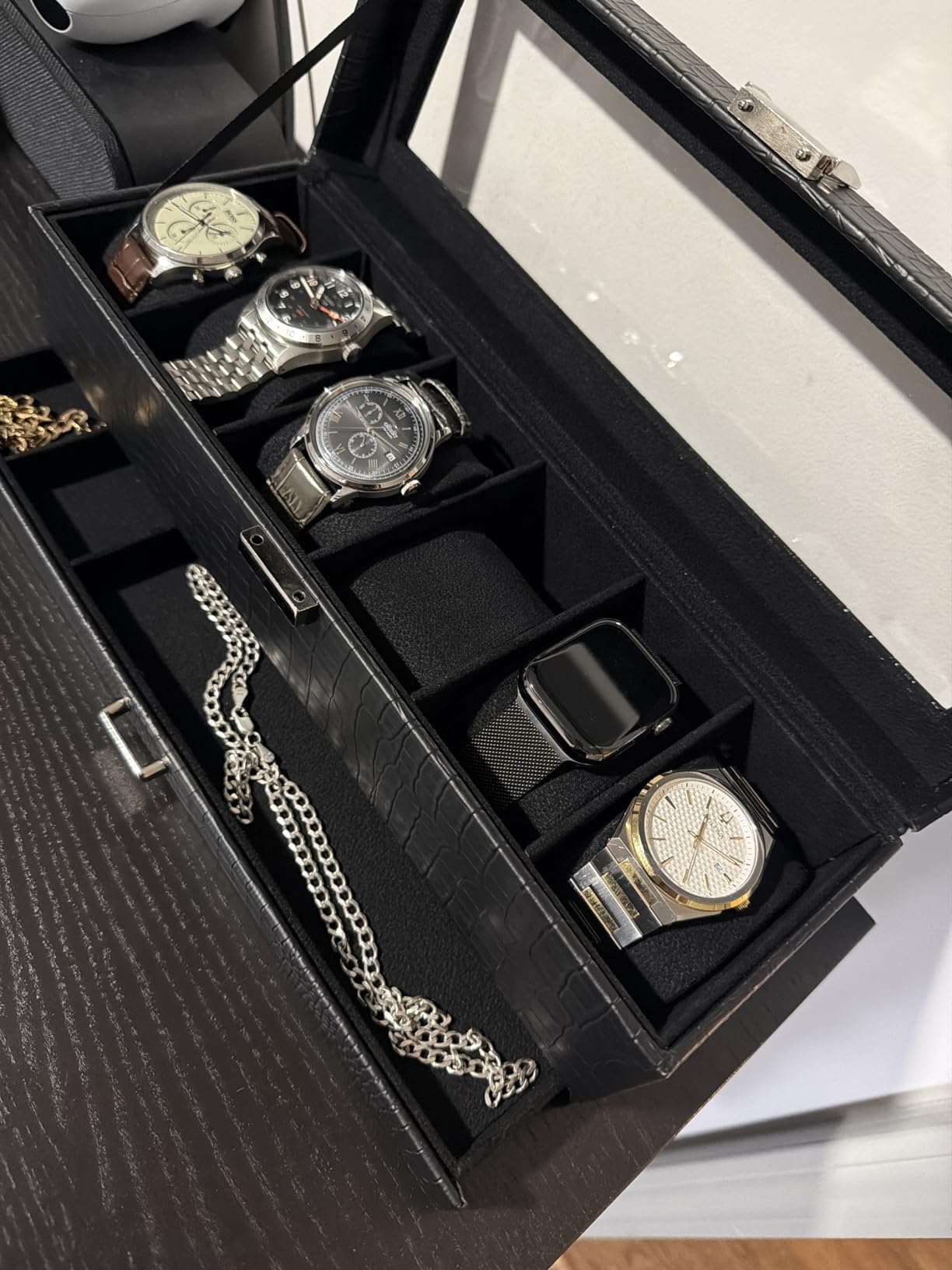 ProCase Watch Box, 6 Slot Watches Display Case with Drawer, Mens Watch Case with Glass Lid, 2-Layer Mens Jewelry Organizer Storage Holder, Birthday Valentine Gifts for Men -6 Slot, Black customer photo 2