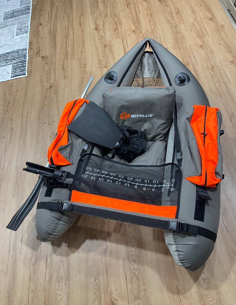 GYMAX Fishing Float Tube, 350lbs Inflatable Fishing Boat with Paddle, Pump, Flippers, Fish Hook Stators, Fish Ruler, Storage Pockets, Portable Backpack Belly Boat for Adults customer photo 1