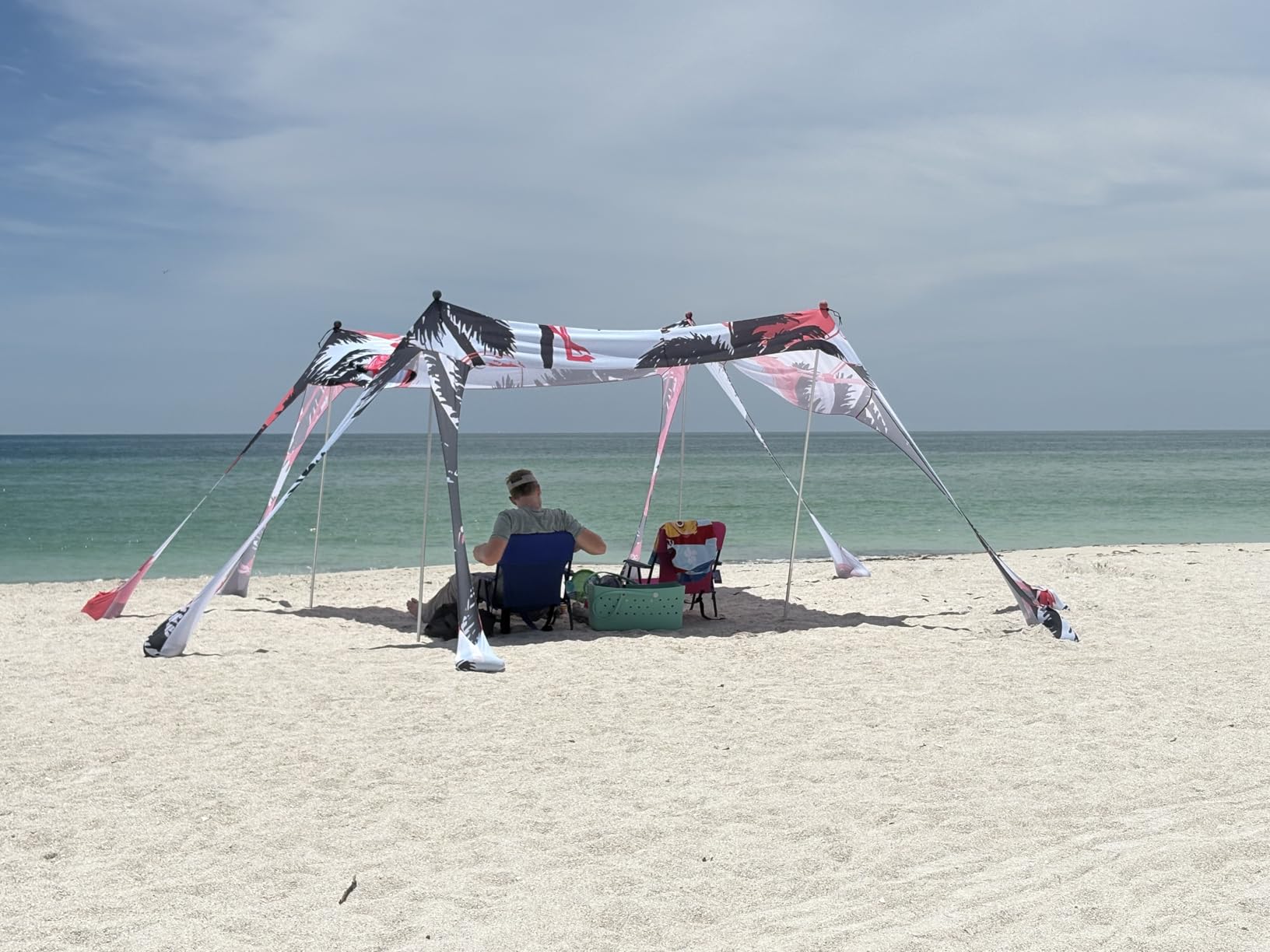 Rhino Valley 10 x 10 FT Beach Tent UPF50+ with 8 Sandbags 4 Poles, Sky Blue | Beach Canopy UPF50+ Protection Outdoor Beach Tent Sun Shelter Umbrella for Sand, Camping, Fishing Essentials customer photo 2