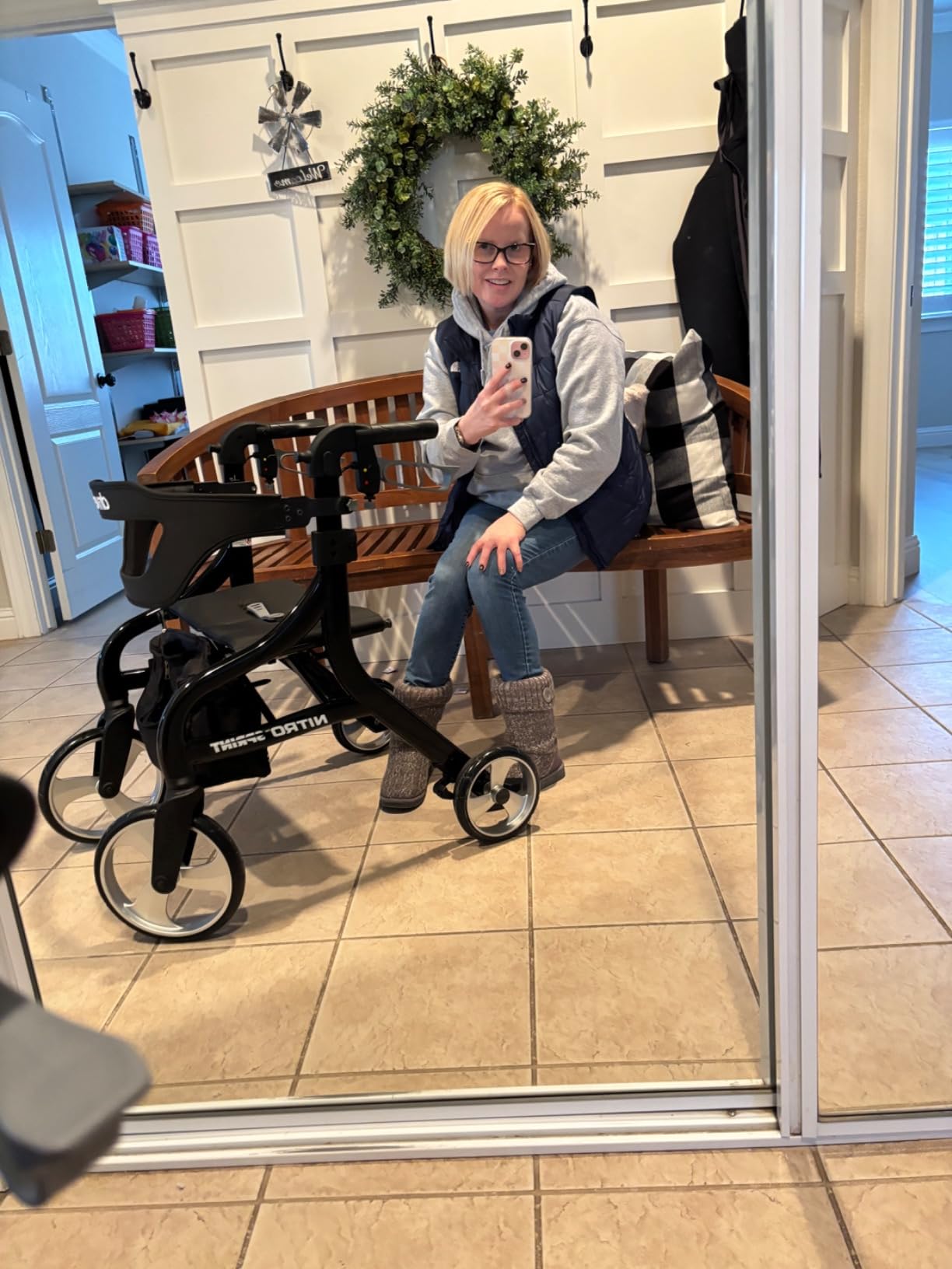 Drive Medical Nitro Sprint Foldable Rollator Walker with Seat - Lightweight Support - Large Wheels - Compact Folding Design - Adjustable Comfort - Standard Size - Red customer photo 2