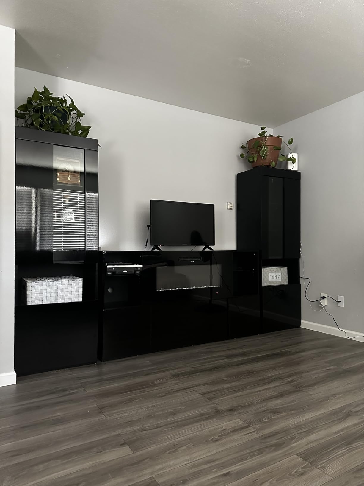 AMERLIFE 3 Piece Modern High Gloss Fireplace TV Stand + Bookcase Set for Living Room Includes 68