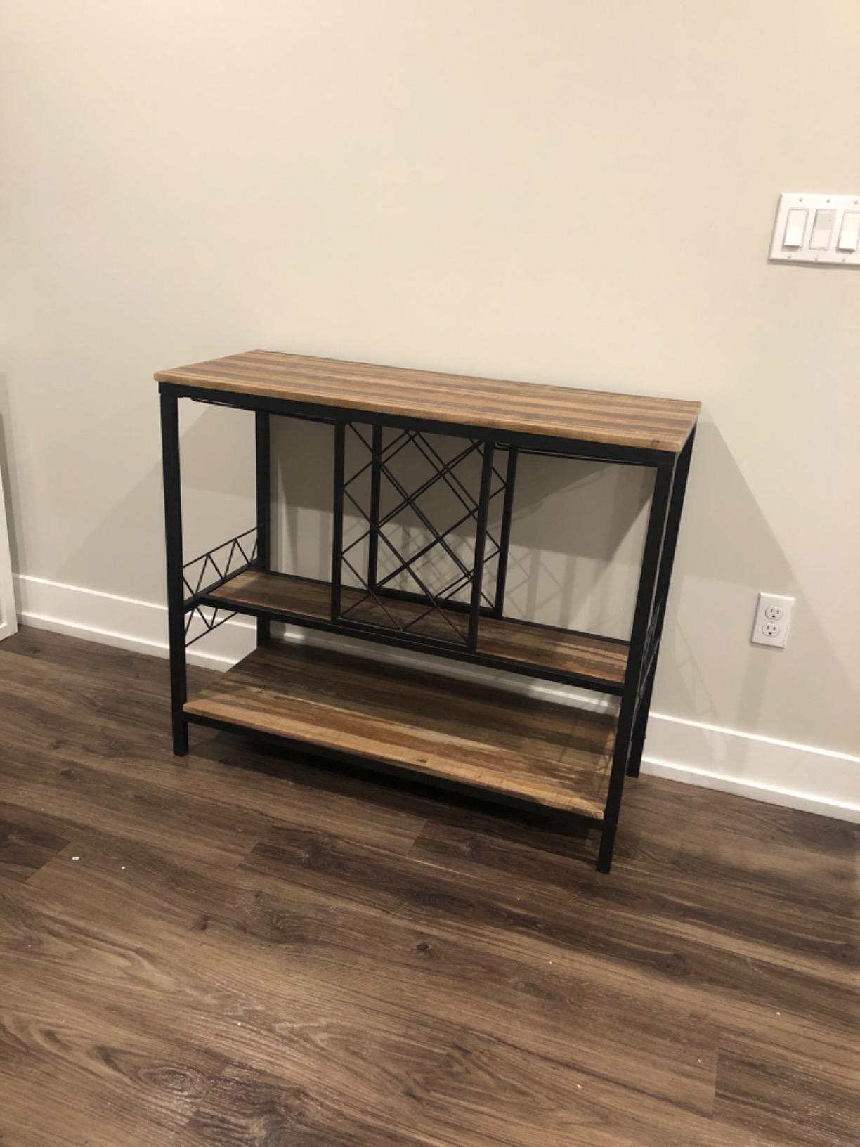 O&K FURNITURE Home Bar Table with Wine Racks, 3 Tier Wine Bar Table with Glass Holders, Wine Cabinet with Open Shelf, Liquor Bar Coffee Bar Table for Living Room Kitchen, Gold customer photo 2