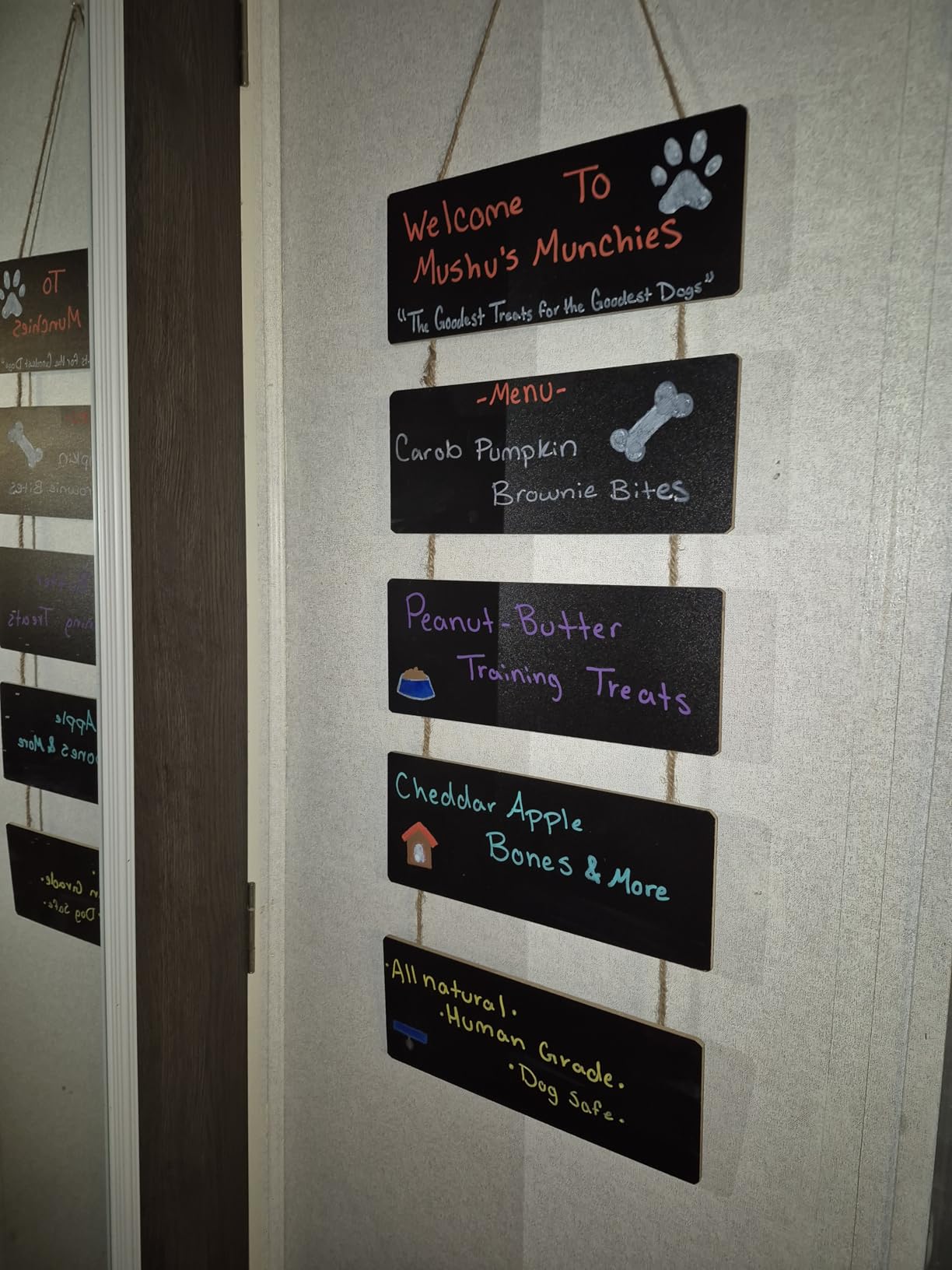 Double Sided Hanging Chalkboard Signs Wooden Erasable Message Board Rustic Chalkboard Hanging Signs Rectangle Message Memo Display with Rope for Wedding Bar Restaurant Kitchen Wall(2 Set) customer photo 1