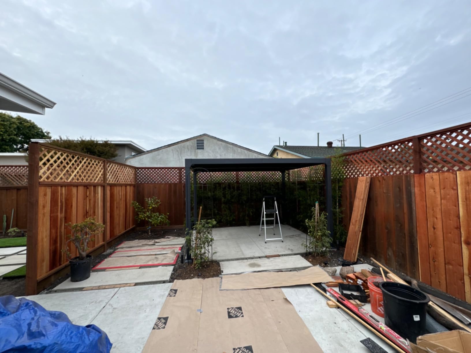 MELLCOM Aluminum Louvered Pergola - 12x20 with Adjustable Roof, Waterproof Curtains and Nets, White customer photo 1