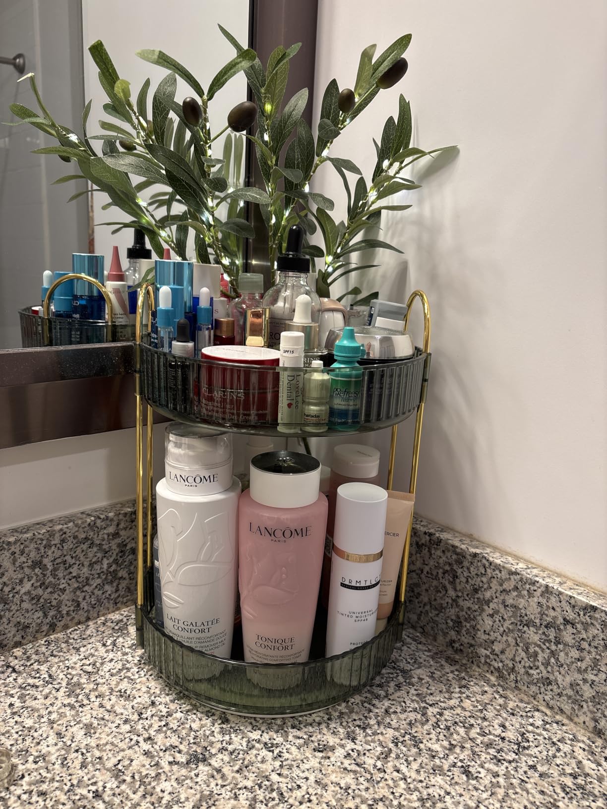 360 Rotating Makeup Organizer for Vanity,2 Tier Large Capacity Skincare Organizers,Bathroom Counter Organizer, Spinning Perfume Organizer & Vanity Organizer (Green-2 Tier) customer photo 2