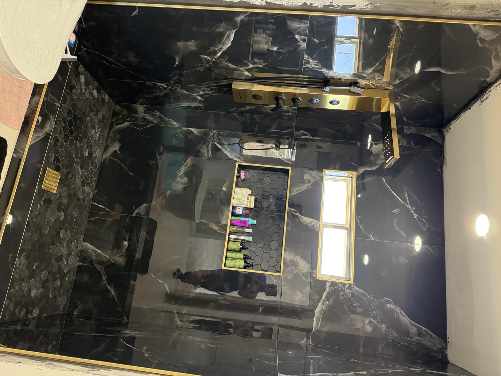 ROVATE LED Shower Panel Tower System with Rainfall Waterfall Shower, Black Shower Tower with Jets and Rainfall and Handheld, 5 in 1 Stainless Steel Shower Column High Pressure with Tub Spout customer photo 2