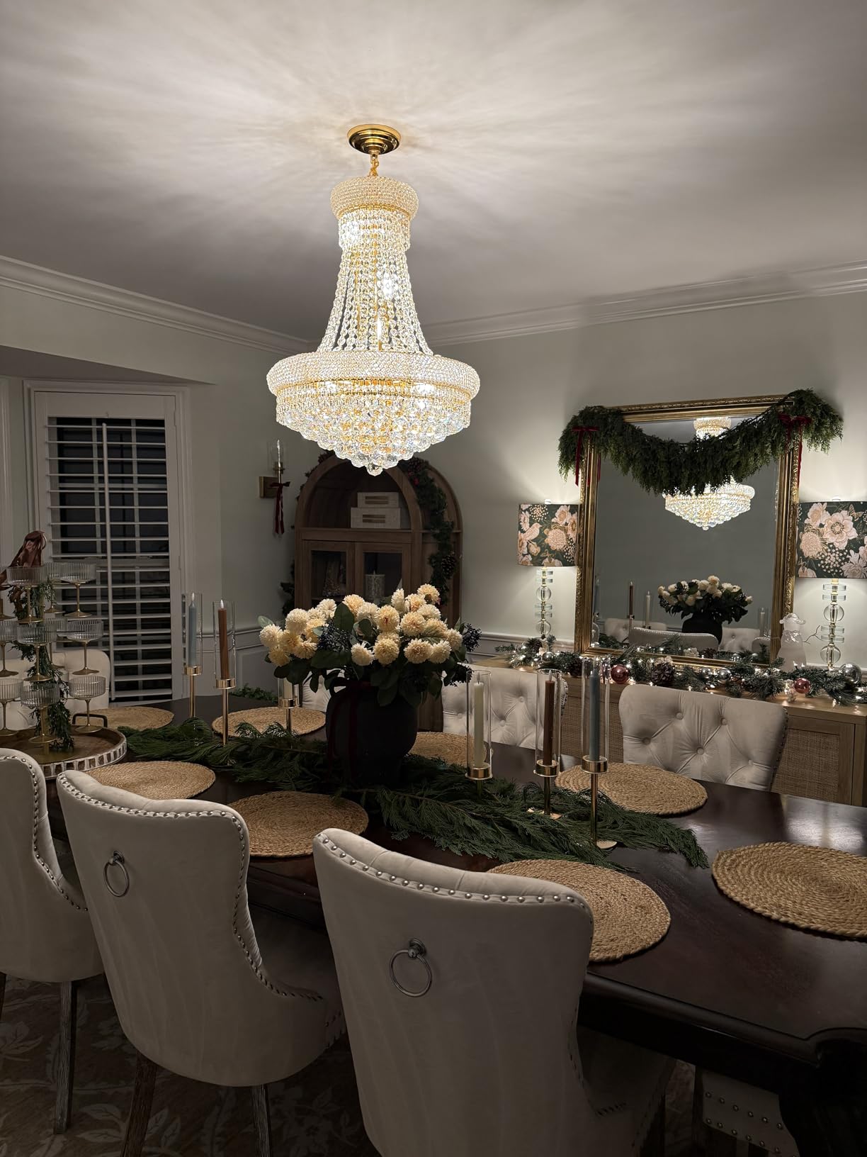 Crystal Chandeliers for Dining Room Light Fixture,Empire Style K9 Crystal Chandeliers for Entryway,12 Lights Gold Luxury Lighting Fixtures for Living Room Stairway Bedroom Foyer D22 Inch customer photo 2