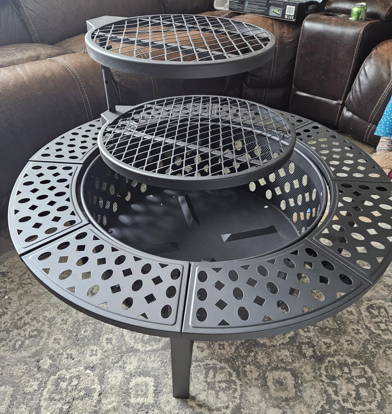 36 Inch Fire Pit with 2 Grills, Wood Burning Fire Pits for Outside with Lid, Poker and Round Waterproof Cover, BBQ& Outdoor Firepit & Round Metal Table 3 in 1 for Patio, Picnic, Party customer photo 1