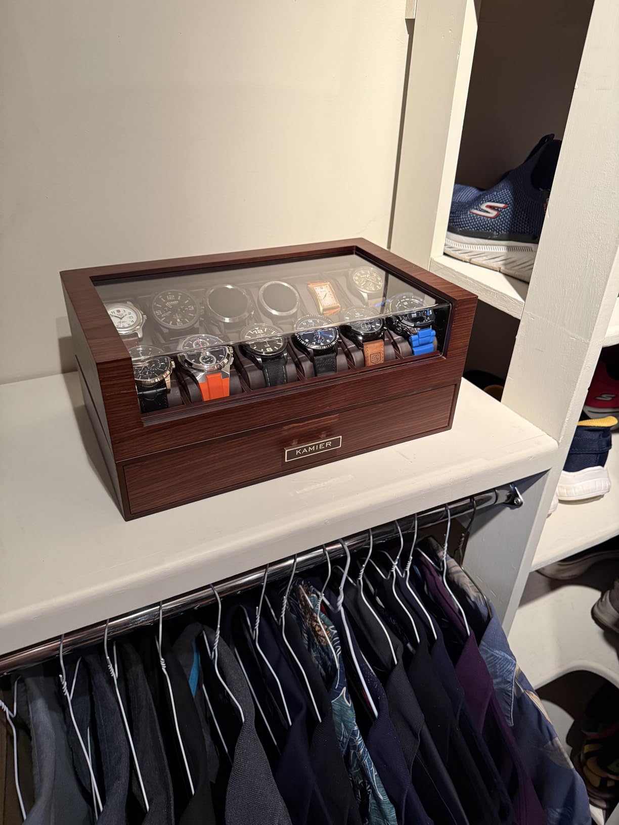 High End Watch Box for Men, 12 Slot Wooden Watch Case With Drawer, Watch Display Box with Glass Lid, 2-Layer Watch Holder for Jewelry and Watch Storage for Men Women , Ideal for Gift (With Gift Box) customer photo 2