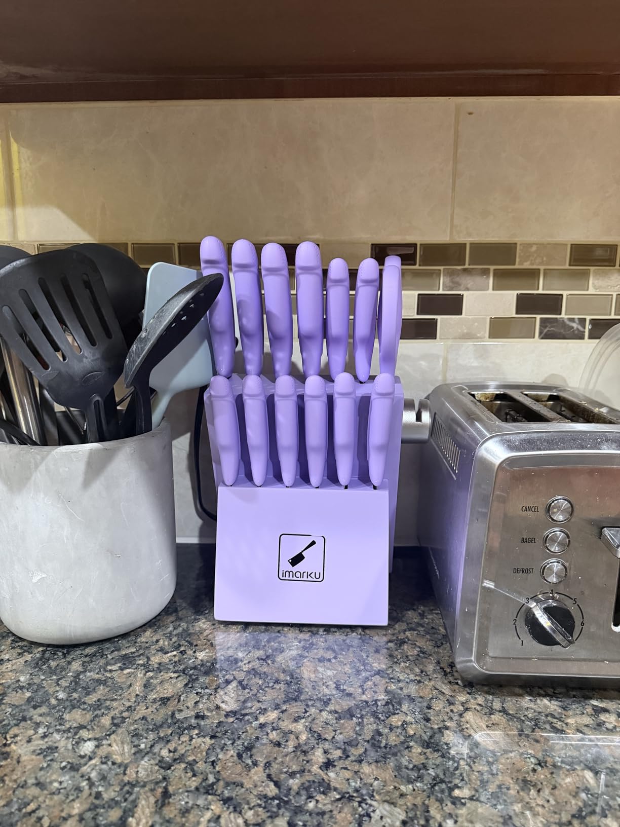 Knife Sets for Kitchen with Block imarku G14 Japanese Knife Set Stainless Steel Kitchen 14pcs, Built-in Sharpener, Sharp Knives with Non-slip Ergonomic Handle - Dishwasher Safe, Home Essential Gifts customer photo 2