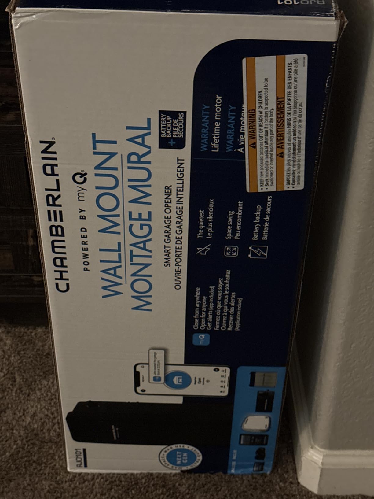 CHAMBERLAIN RJO101MC Ultra-Quiet Wall Mounted with Battery Backup and LED Lighting Garage Door Opener, 36 pounds, Black customer photo 1
