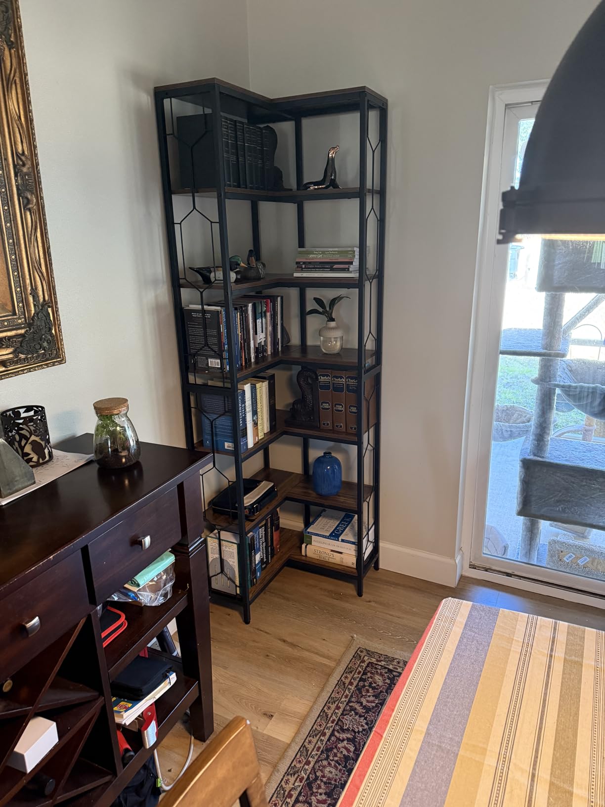 Tribesigns Corner Shelf, 7-Tier Industrial Corner Bookshelf and Bookcase, Freestanding Display Shelf for Living Room, Wood and Metal Corner Book Shelves, Corner Bookcase for Home Office, Rustic Brown customer photo 1