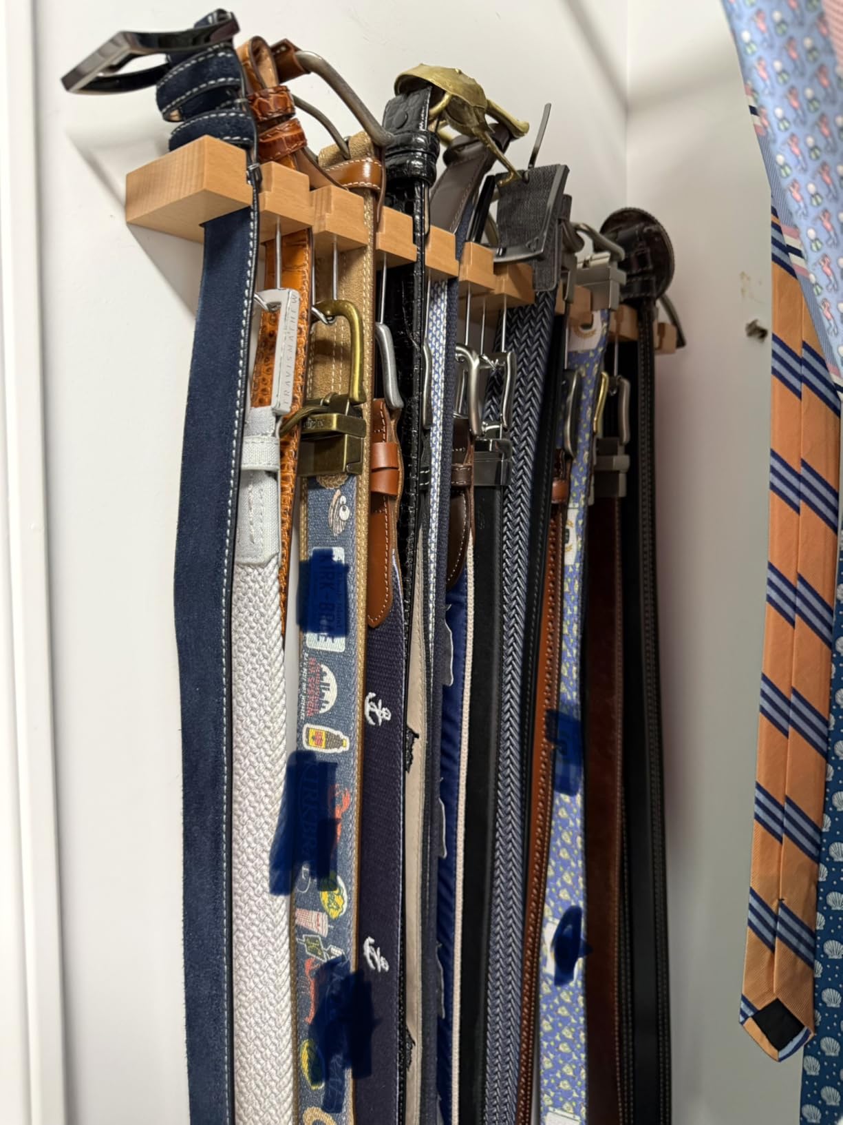 Belt Hanger for Closet Max 42 Belts, 2-in-1 Wall Mount Belt Organizer with 360° Rotating Hooks, Wooden Tie and Belt Rack for Closet Accessories Organizers and Storage, 12+11 Storage customer photo 1