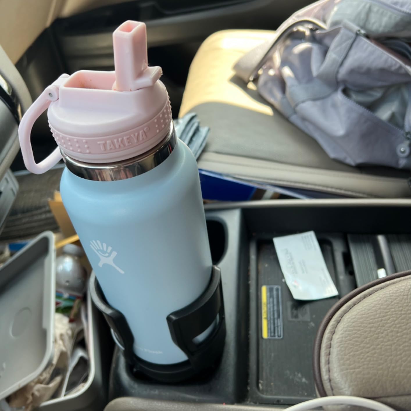 GORILLA GRIP Patent Pending Adjustable Car Cup Holder Expander, Keeps Water Bottle Secure, Expands to Fit 18 to 48 oz Large Bottles, Yeti, Owala, Stanley with Handle, Coffee Mug Insert for Cars, Black customer photo 2