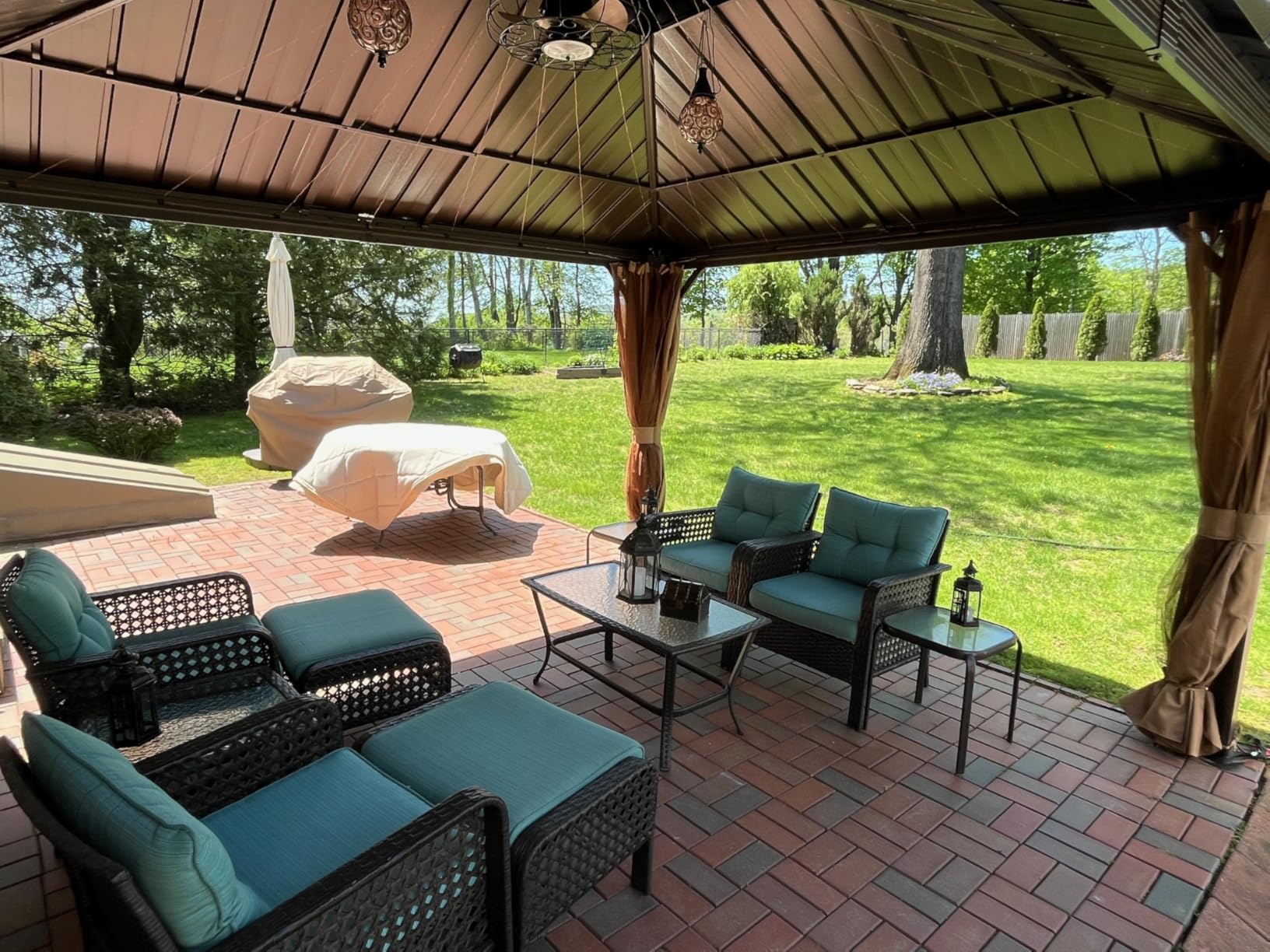 MELLCOM 12'x20' Hardtop Gazebo, Metal Double Roof Aluminum Gazebos with Curtain and Netting,Brown Permanent Galvanized Steel Pavilion for Patio, Lawn & Deck customer photo 2