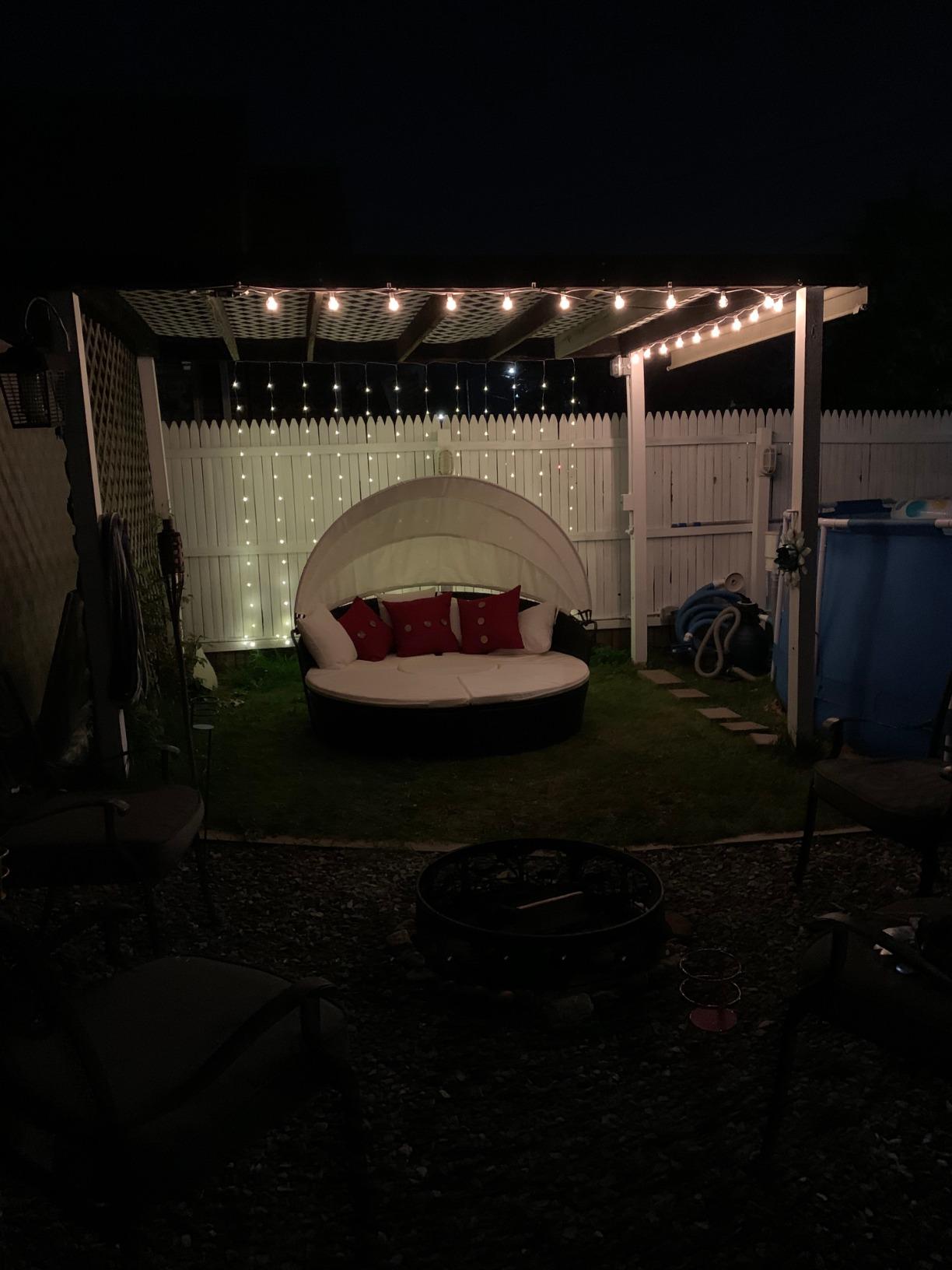 Tangkula Outdoor Round Daybed with Retractable Canopy, PE Wicker Sectional Seating Furniture with Cushions and Throw Pillows, Separates Cushioned Seats for Backyard, Poolside (Navy) customer photo 1