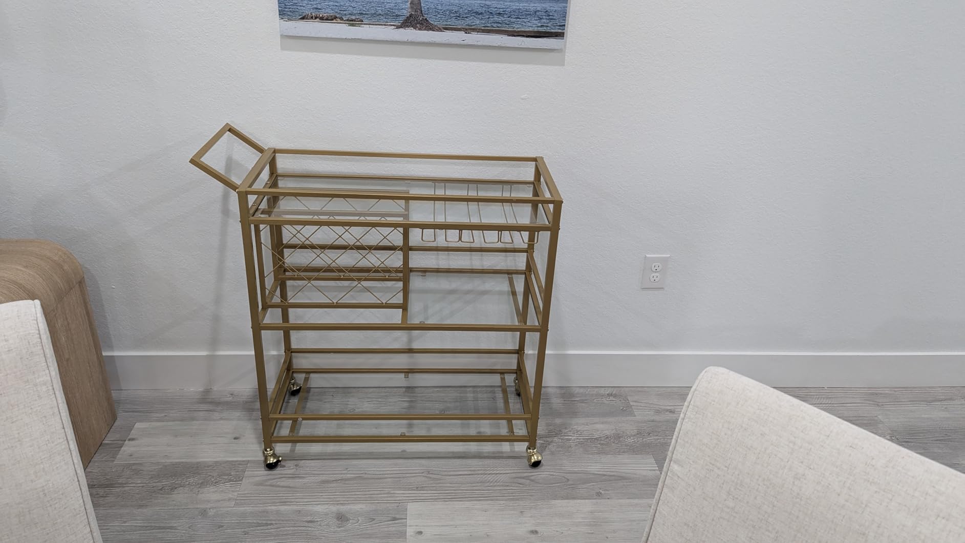 FATORRI Bar Cart Gold, Home Bar Serving Cart with Wine Rack and Glasses Holder, Wine Carts on Wheels with 3 Tier Mirrored Shelves for Liquor and Beverage (Gold) customer photo 1