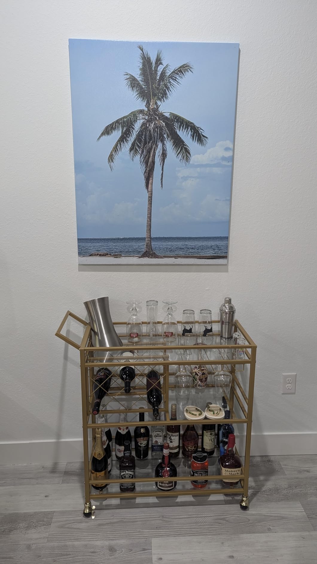FATORRI Bar Cart Gold, Home Bar Serving Cart with Wine Rack and Glasses Holder, Wine Carts on Wheels with 3 Tier Mirrored Shelves for Liquor and Beverage (Gold) customer photo 2