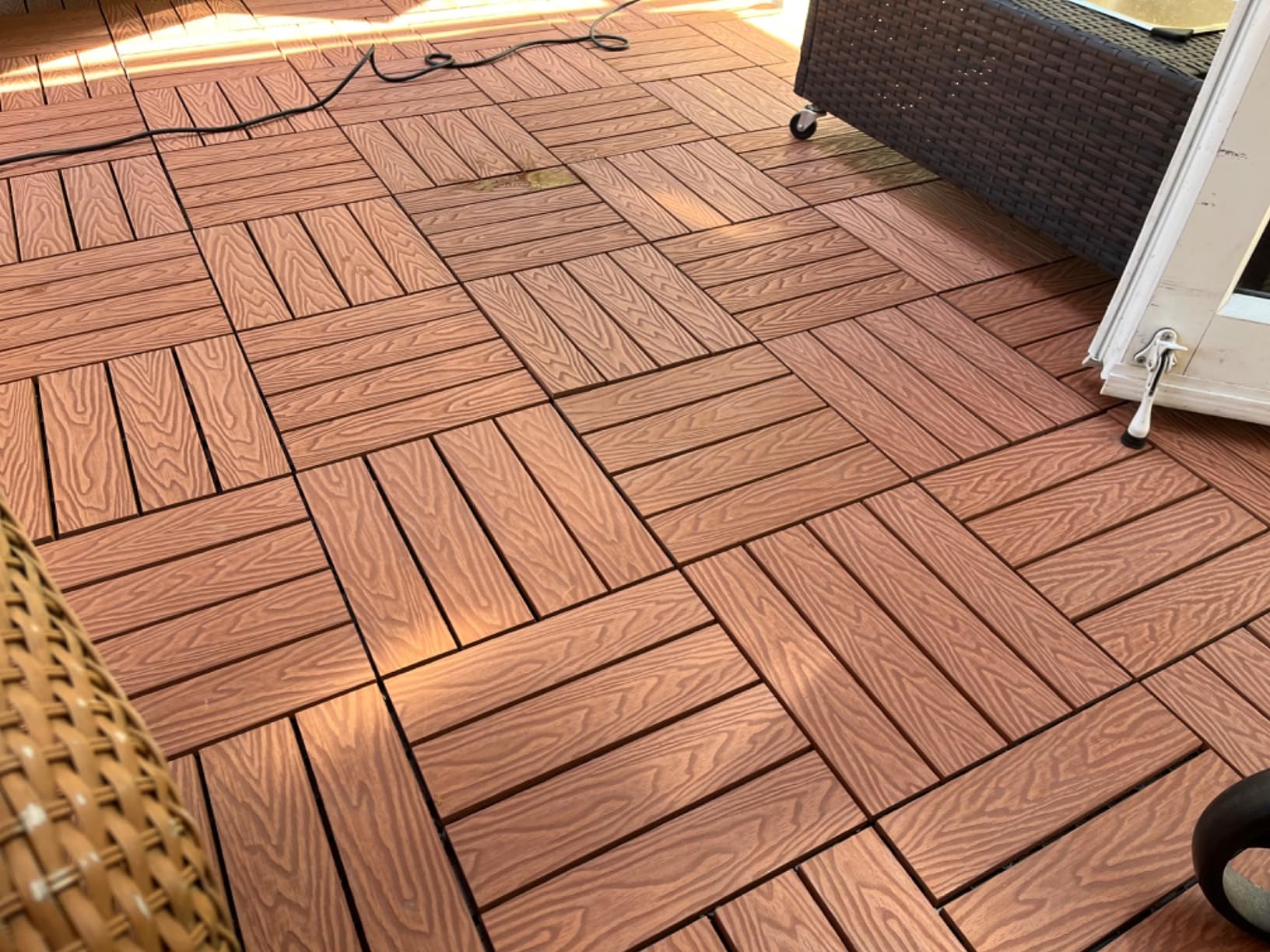 IDZO Wood Plastic Composite Deck Tiles Set of 10, Sustainable FSC Composite Decking Resist Rust, Water, Weather, Easy to DIY & Maintain, Ideal for Patios, Balconies, Rooftops, Decks - Red Brown customer photo 1