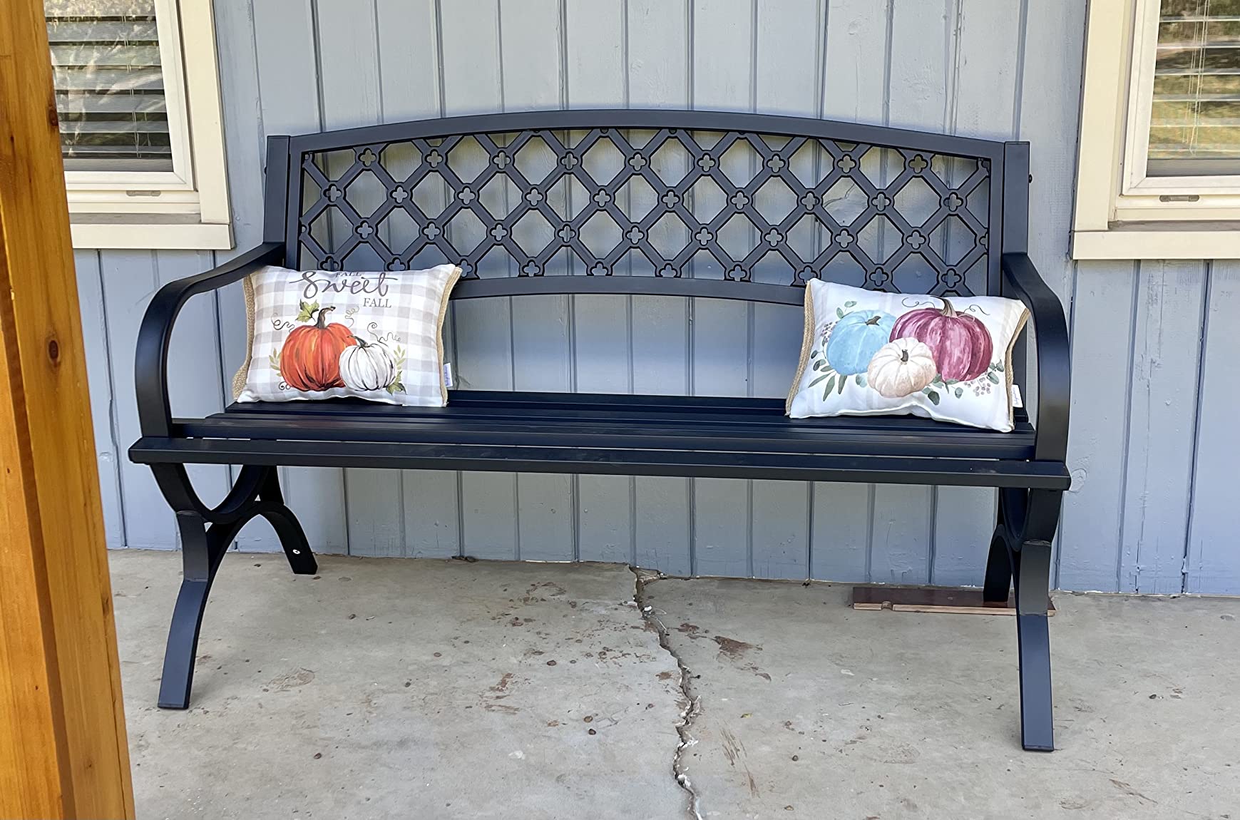 Outdoor Bench Garden Bench, Weatherproof Anti-Rust Heavy-Duty Outside Benches Clearance, Wrought Iron Metal Bench for Front Porch, Patio, Park customer photo 2