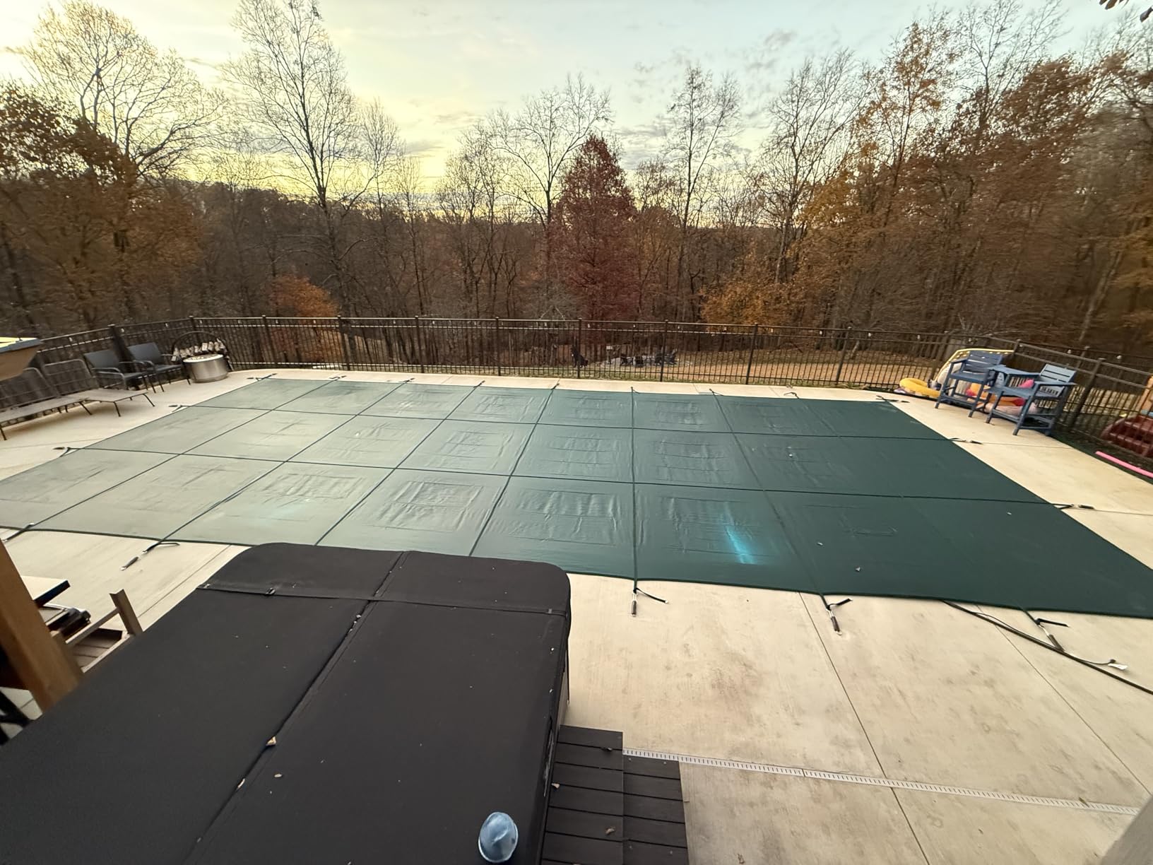 Inground Pool Cover Safety Fits 16x32ft Rectangle Swimming Pool, Mesh Solid Pool Cover for Inground Pools, Winter Pool Safety Cover Includes Safety Net and Installation Tools customer photo 2