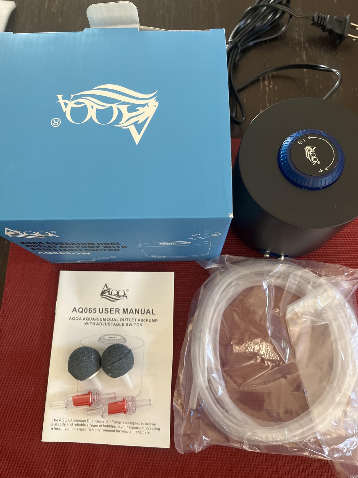 AQQA Aquarium Air Pump, Quiet Powerful Fish Tank Air Pump 3W/6W/10W with Stainless Steel Dual Outlet, Adjustable Oxygen Aerator Pump with Air Stone Bubbler for Fish Tank Up to 200 Gallon 3W (Tubby) customer photo 1