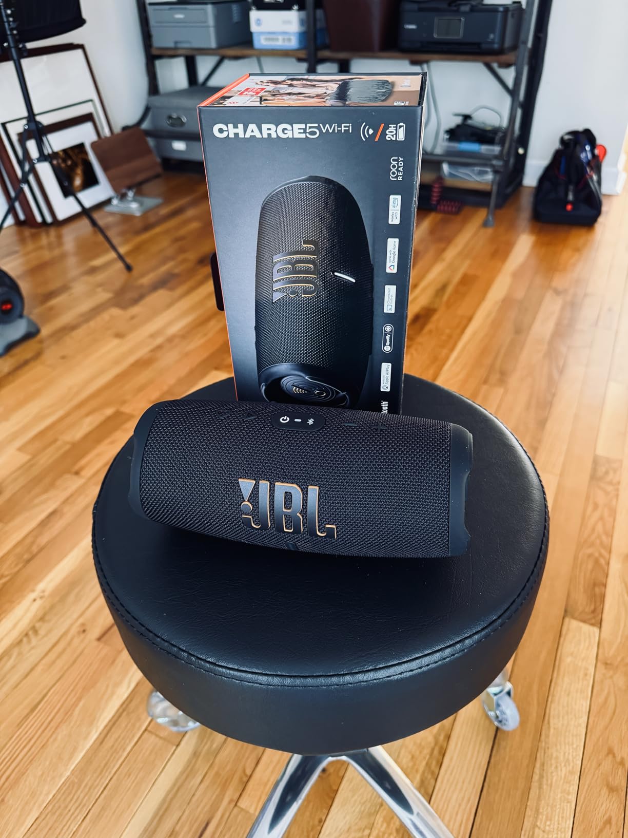 JBL Charge 5 Wi-Fi - Portable Wi-Fi and Bluetooth Speaker with AirPlay 2, Chromecast, Alexa Multi-Room Audio (Black) customer photo 2