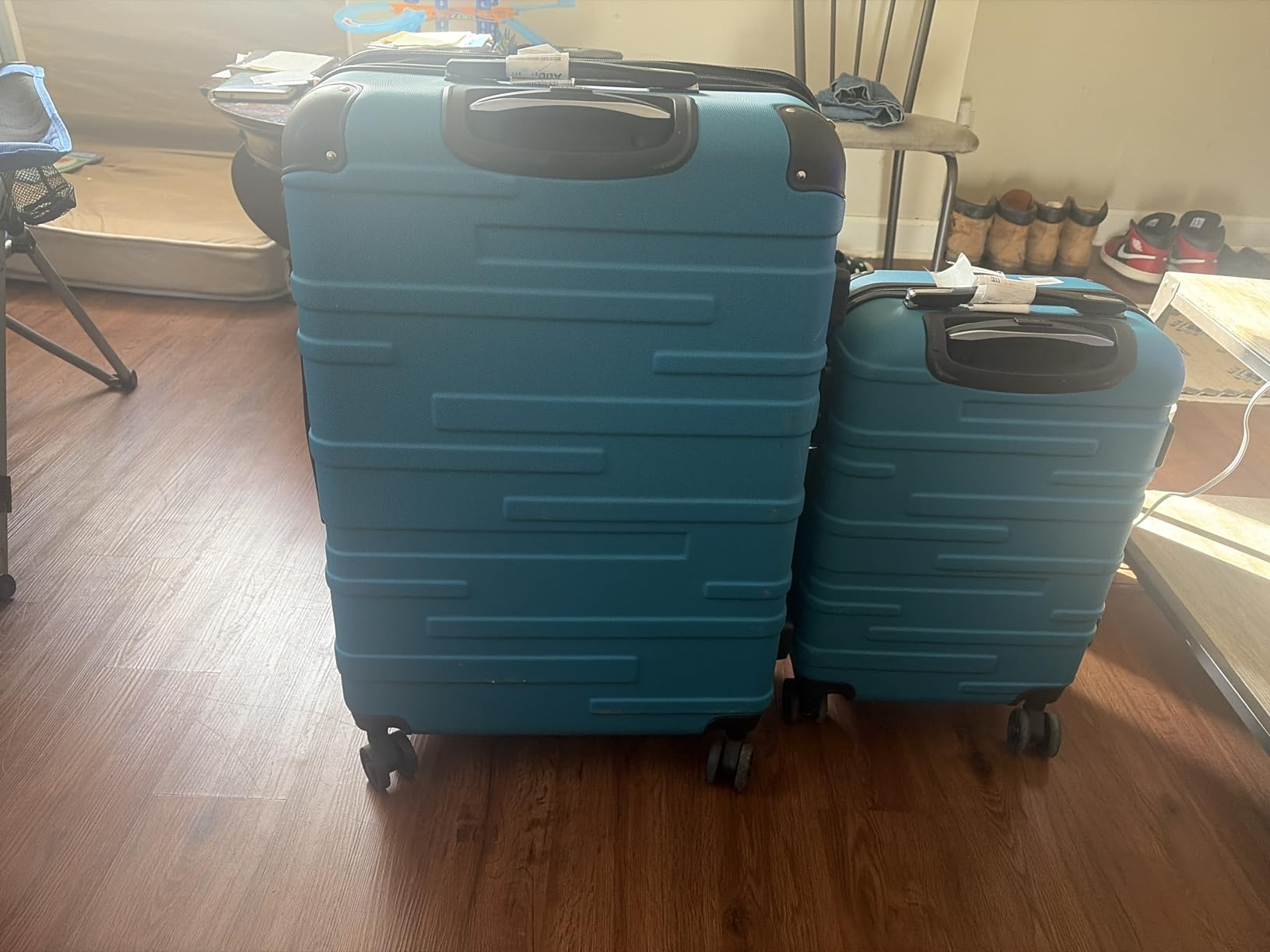 Coolife Hardside Checked Luggage with TSA Lock, Spinner Wheels, Telescopic Handle, Lightweight Suitcase (Purple, M(24in)) customer photo 1